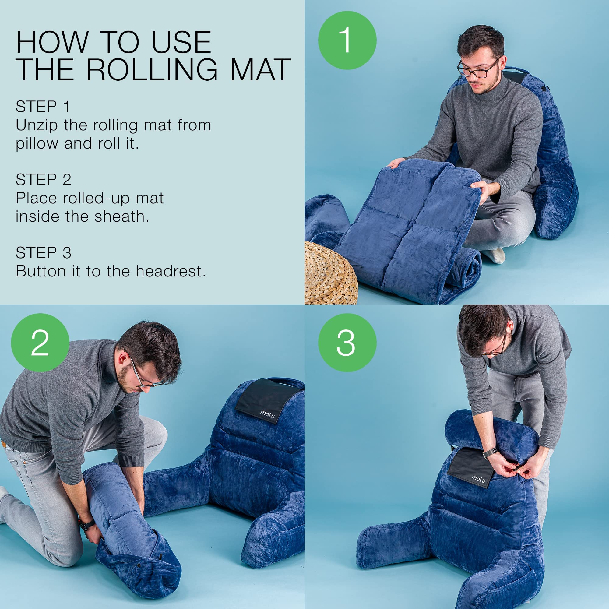 Malu Extra Large Reading Pillow - Ergonomic Back Support Pillow for Bed, Couch & Floor - Neck Pain Relief with Shredded Memory Foam - Perfect for Reading, Gaming, Watching TV & Relaxing at Home