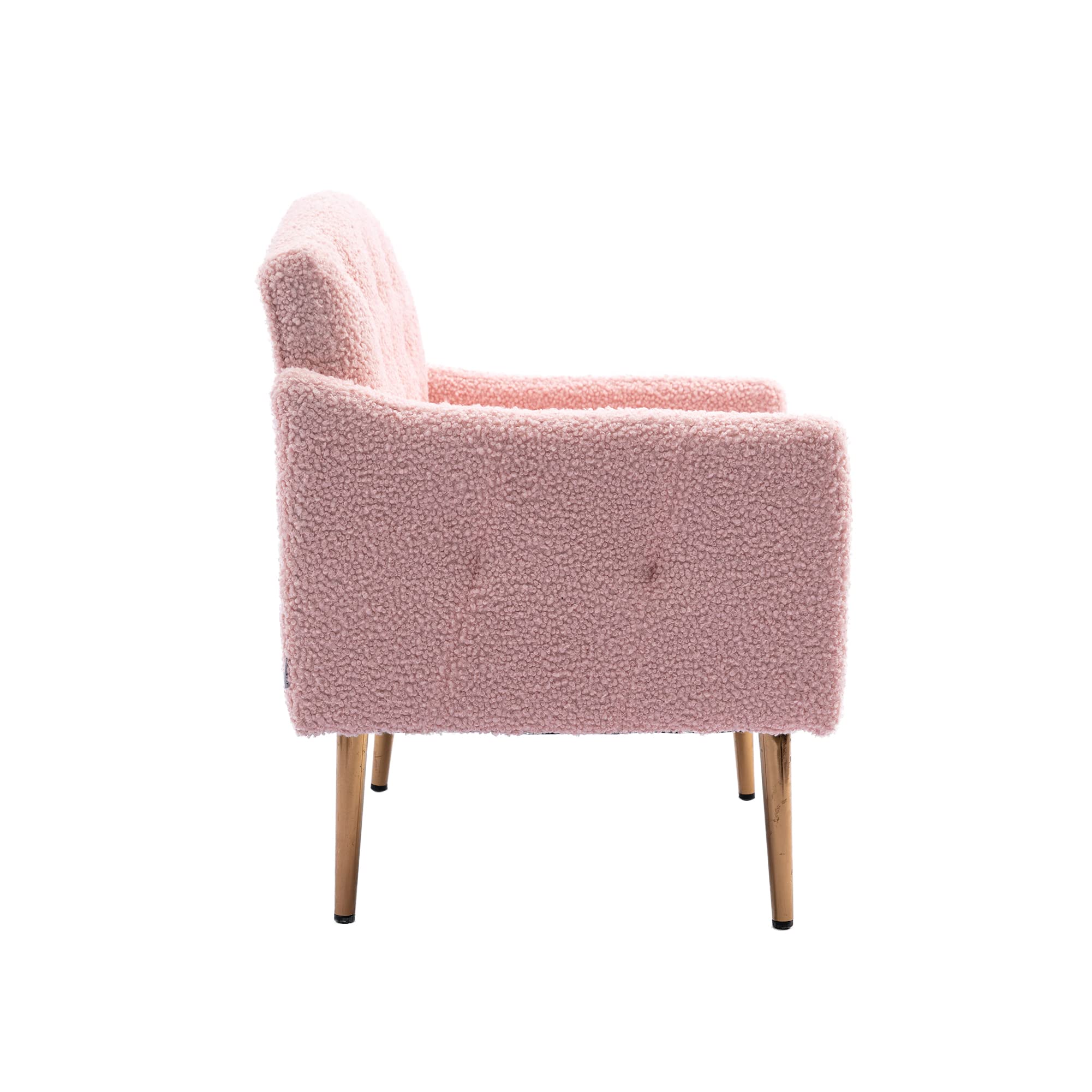 Modern Accent Chair with Upholstered Armrests - Club Lounge Chair for Living Room, Studio, Reading Nook & Dressing Room - Soft Teddy Pink Fabric - Perfect for Relaxing, Entertaining & Home Decor
