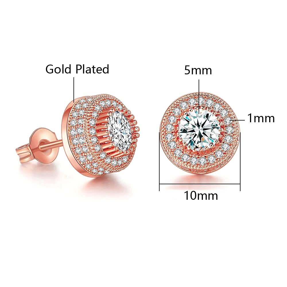 Apzzic Gold Plated Cubic Zirconia Stud Earrings for Men & Women - Hypoallergenic Iced Out Hip Hop Jewelry - Perfect for Parties, Weddings & Everyday Wear