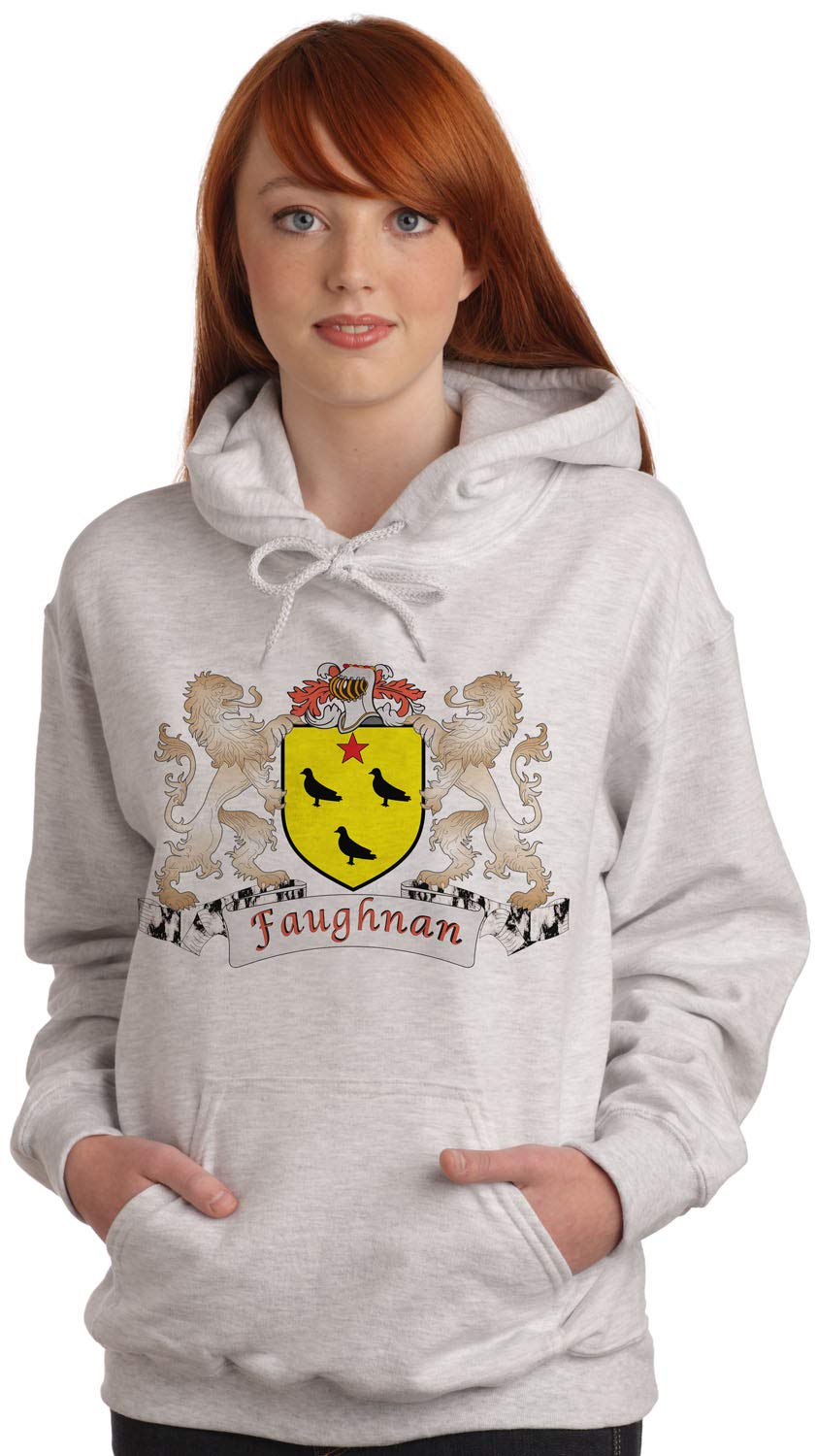 Faughnan Irish Coat of Arms Hooded Sweatshirt - Premium Ash Grey Pullover for Men & Women | Perfect for St. Patrick's Day, Irish Heritage Events & Casual Wear