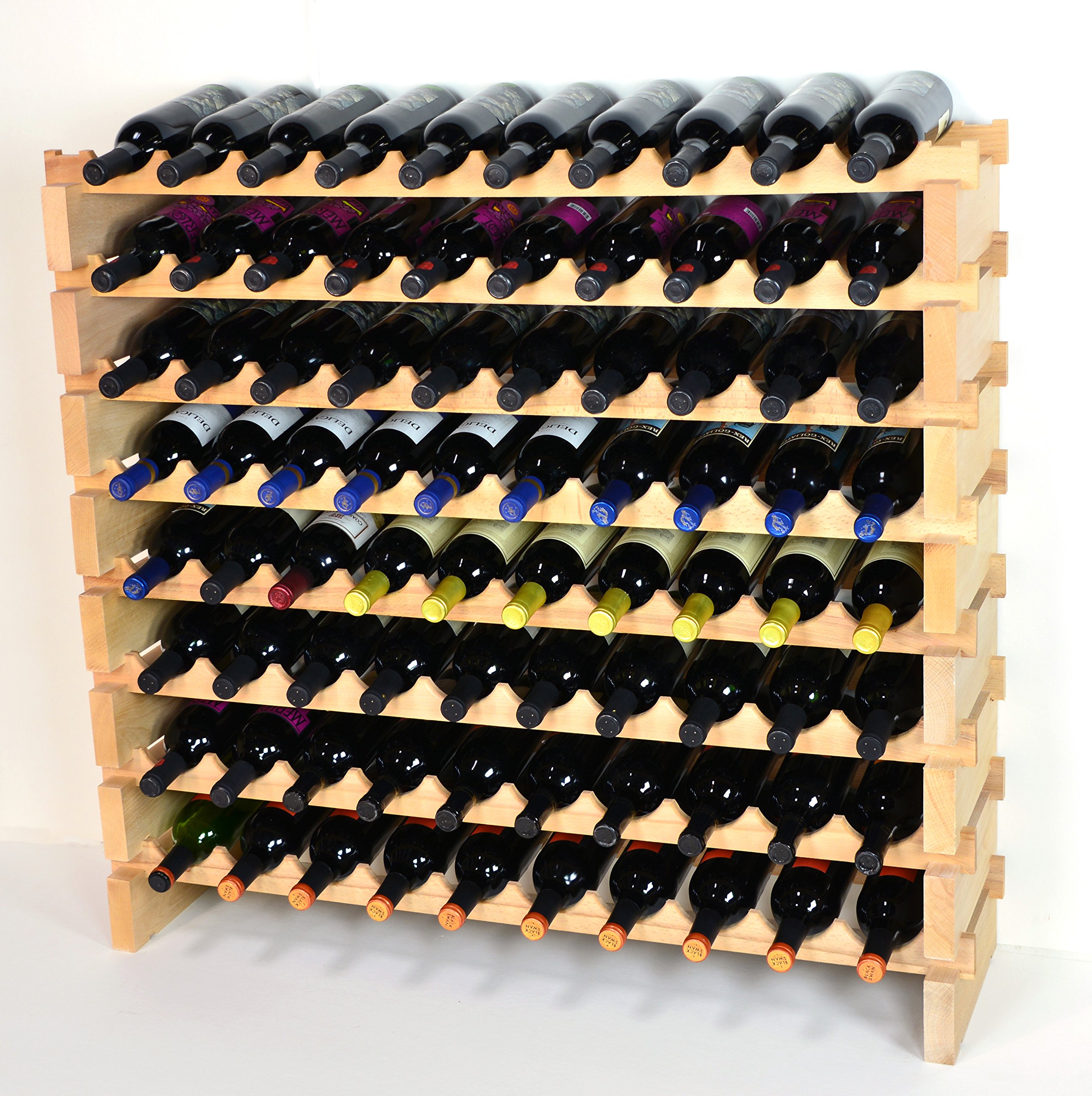 Modular Wine Rack for 40-120 Bottles - Premium Beechwood Storage with 10 Bottles Across & 12 Rows - Newest Improved Model (80 Bottle Capacity - 8 Rows) - Perfect for Home Cellars, Wine Bars & Restaurants