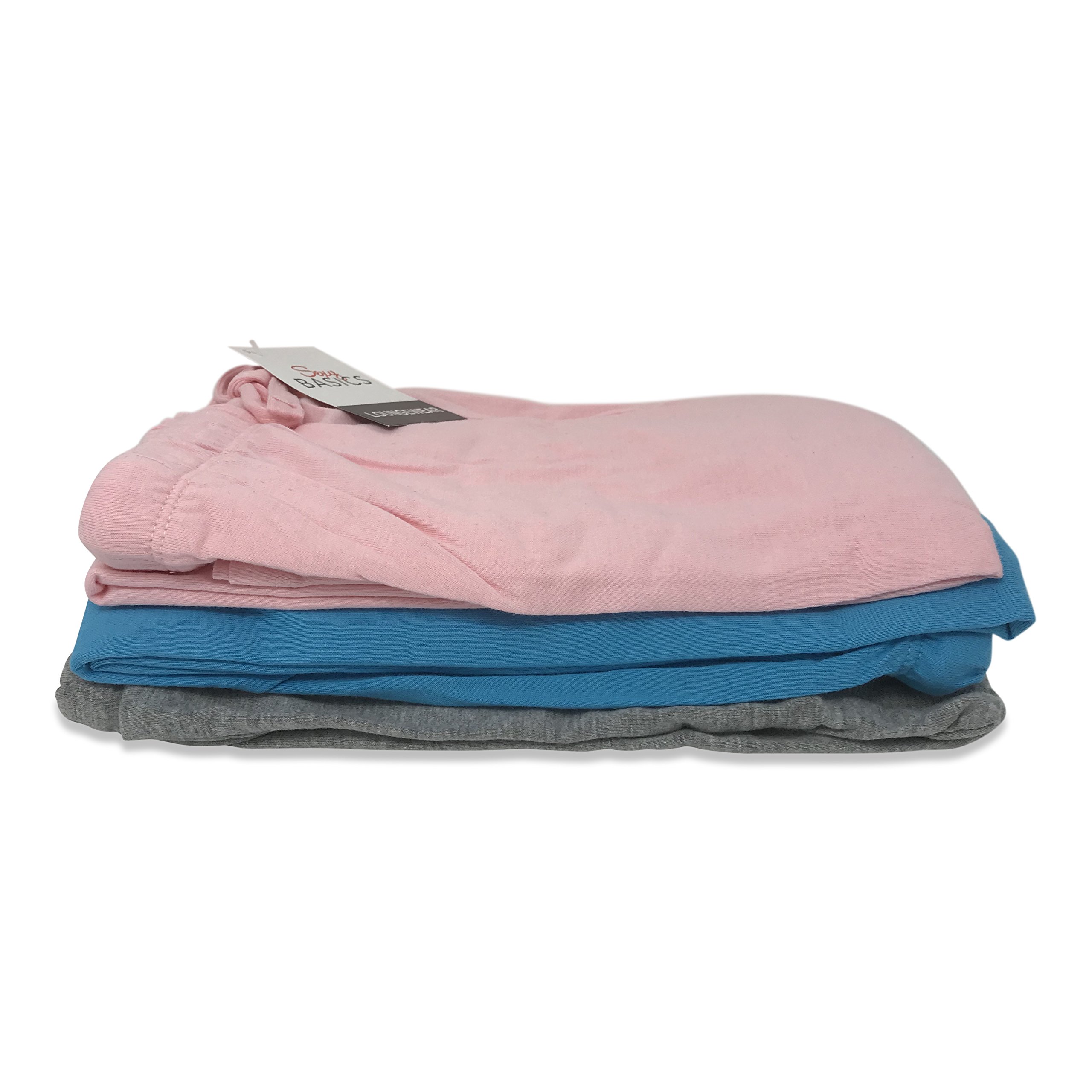 Sexy Basics Women's 3 Pack Soft Flex-Cotton Knit Pajama Pants - Lounge Pants & Sleep Pants for Women - Comfortable Stretchy Sleepwear for Nightwear, Relaxing at Home & Travel