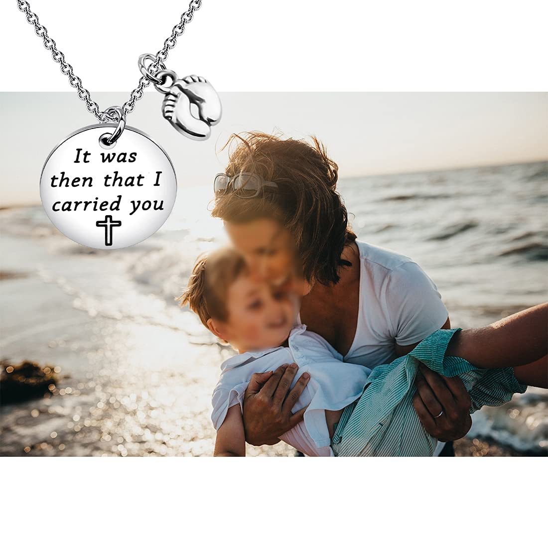 FUSTMW Christian Jewelry - 'It Was Then That I Carried You' Poem Necklace, Religious Gift for Women, Inspirational Faith-Based Present for Baptism, Confirmation & Daily Encouragement