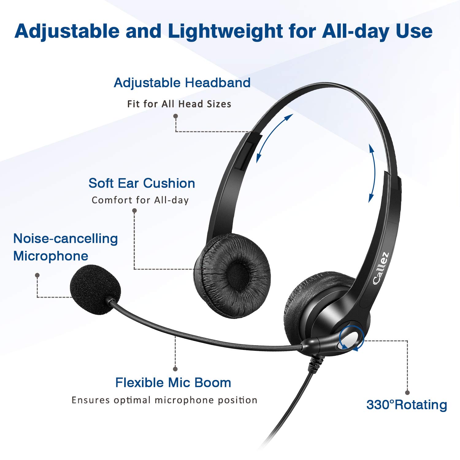 Noise Cancelling USB Headset with Microphone - Stereo PC Headphones for Business Calls, Skype, Zoom, Call Centers | Clear Audio, Lightweight & Comfortable Design | Perfect for Remote Work, Online Meetings & Office Use