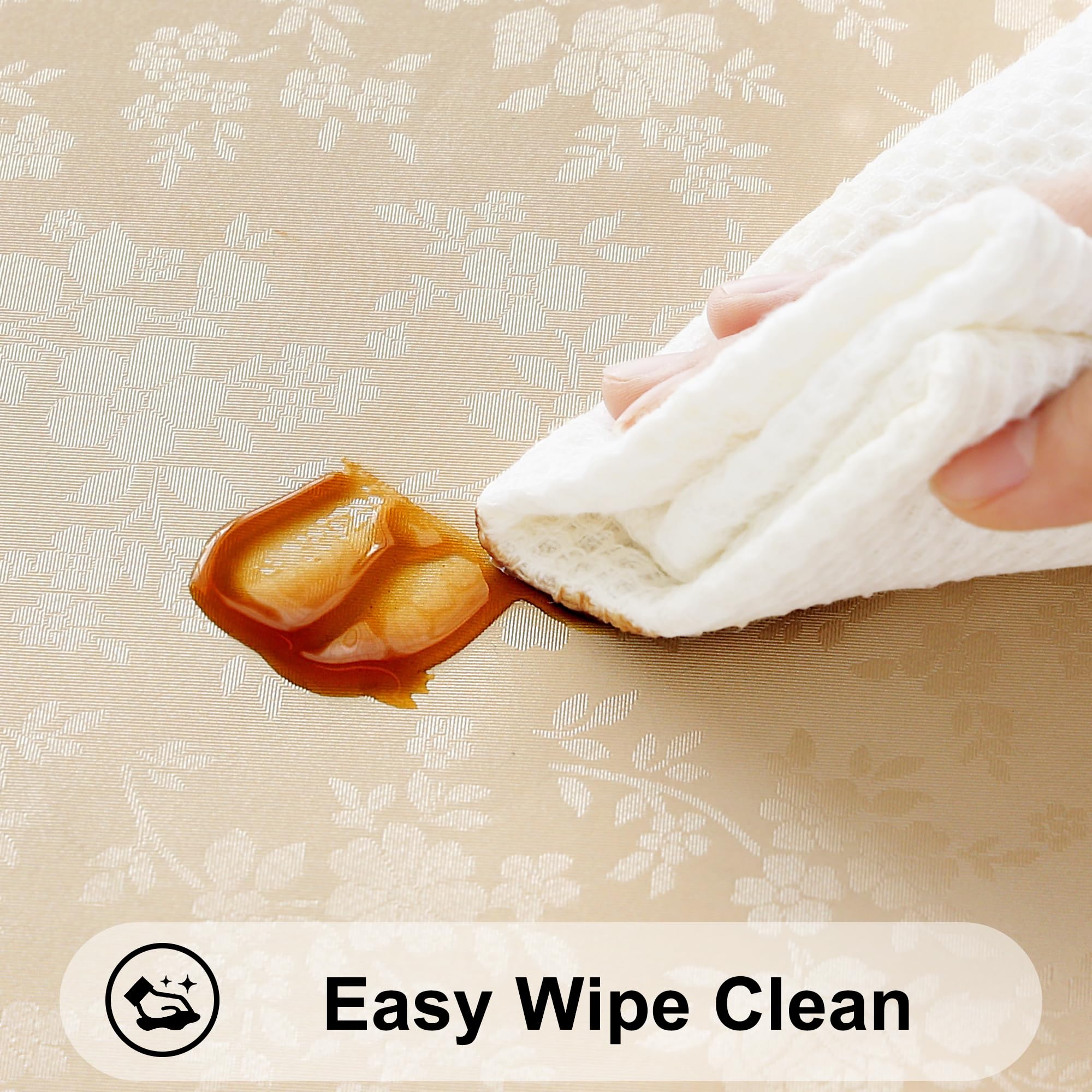 Waterproof Heavy Duty Vinyl Wipeable Washable 60 x 102 Inch Beige Tablecloth for Kitchen and Dining Room