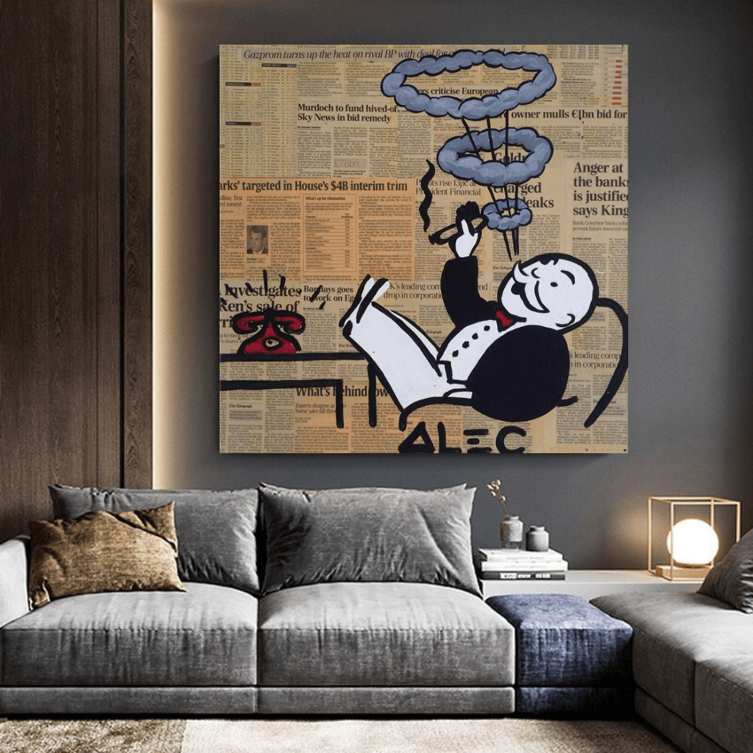 Alec Monopoly Smoking Cigar Canvas Wall Art - Modern Pop Art Home Decor for Living Room, Bedroom & Office