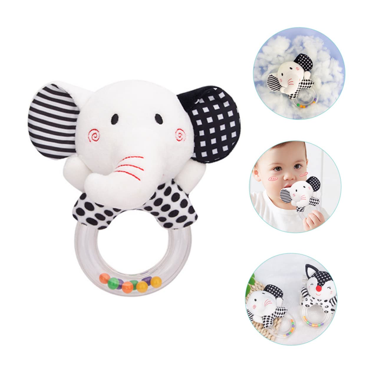 FAVOMOTO 4-Piece Baby Rattle Bell Calming Toy Set - Soft Stuffed Animal & Plastic Rattles for Infants 6-12 Months | Sensory Development & Soothing Playtime Gift