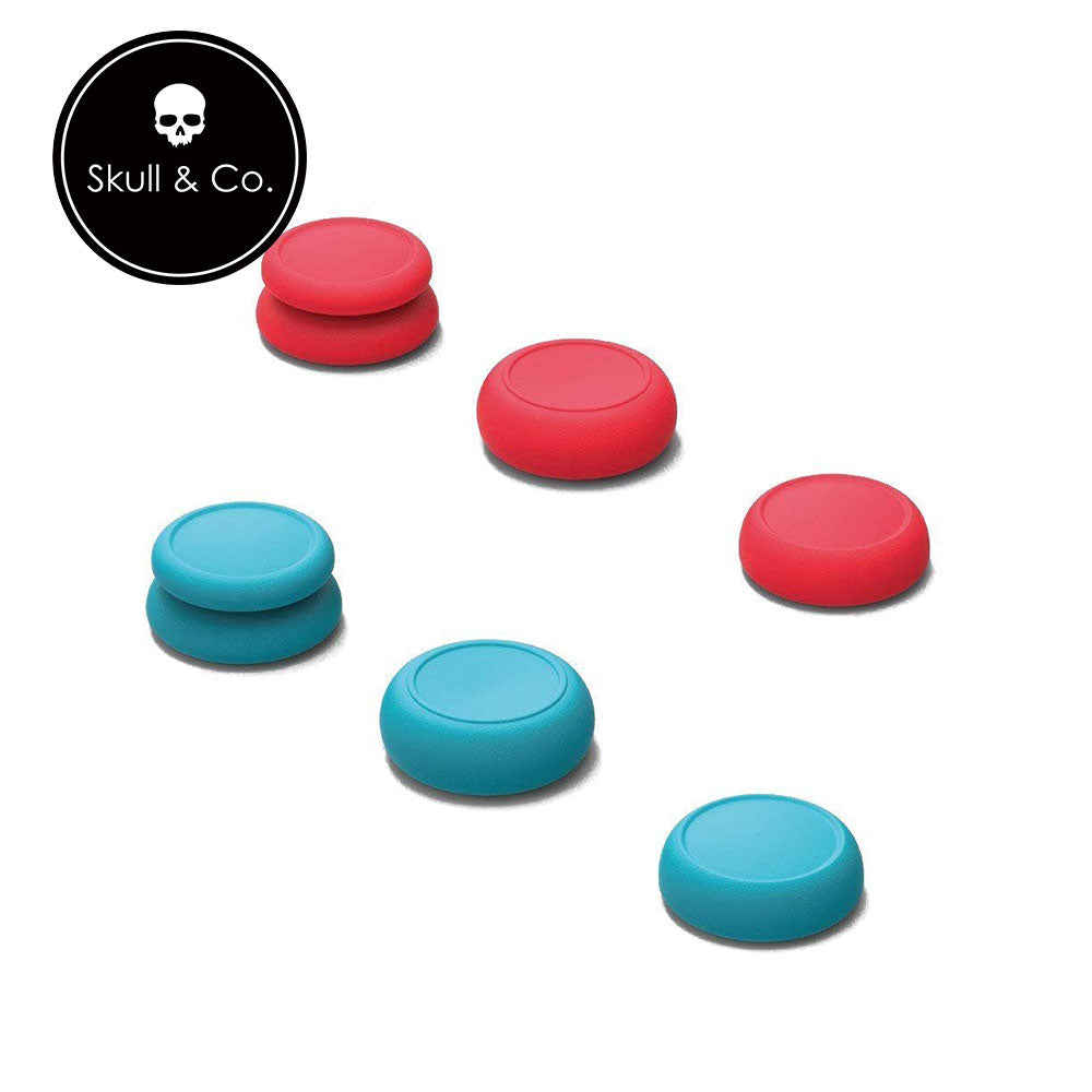 Skull & Co. Thumb Grip Set for Nintendo Switch Joy Con Controller - Ergonomic Joystick Covers (Neon Red & Neon Blue) - Perfect for Gaming, Travel & Handheld Play