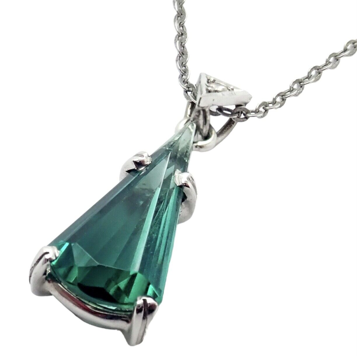 Authentic H. Stern 18K White Gold Diamond & Blue Green Tourmaline Necklace - Luxury Fine Jewelry for Women, Perfect for Weddings, Anniversaries & Special Occasions