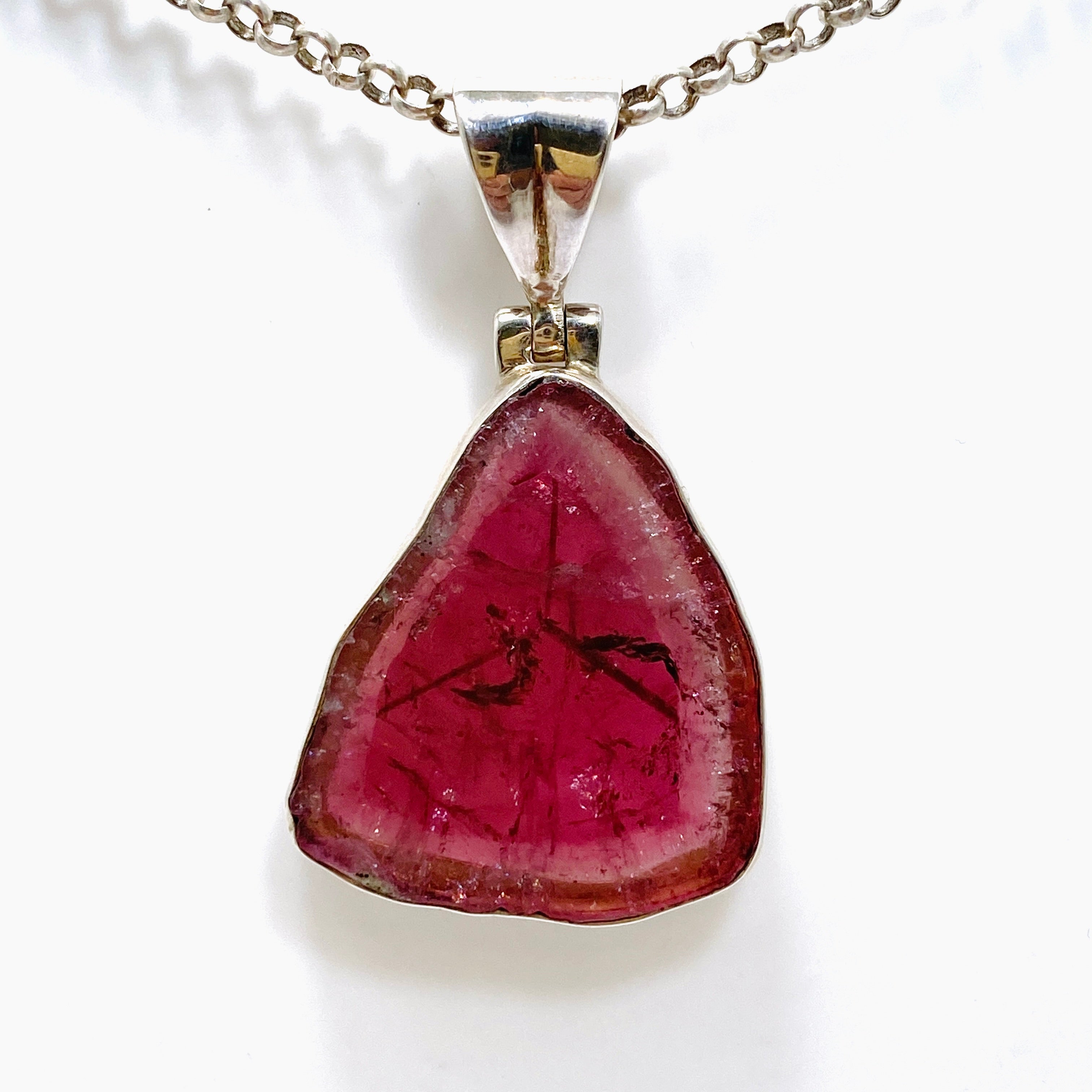 Natural Pink Tourmaline Gemstone Pendant - Large Slice Jewelry for Women (GPJ01) | Elegant Necklace for Everyday Wear, Gift Giving & Special Occasions