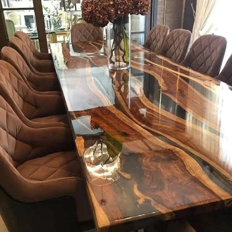 Custom Epoxy Resin Dining Table for 2-8 People - Large River Wood Coffee Table Top (60