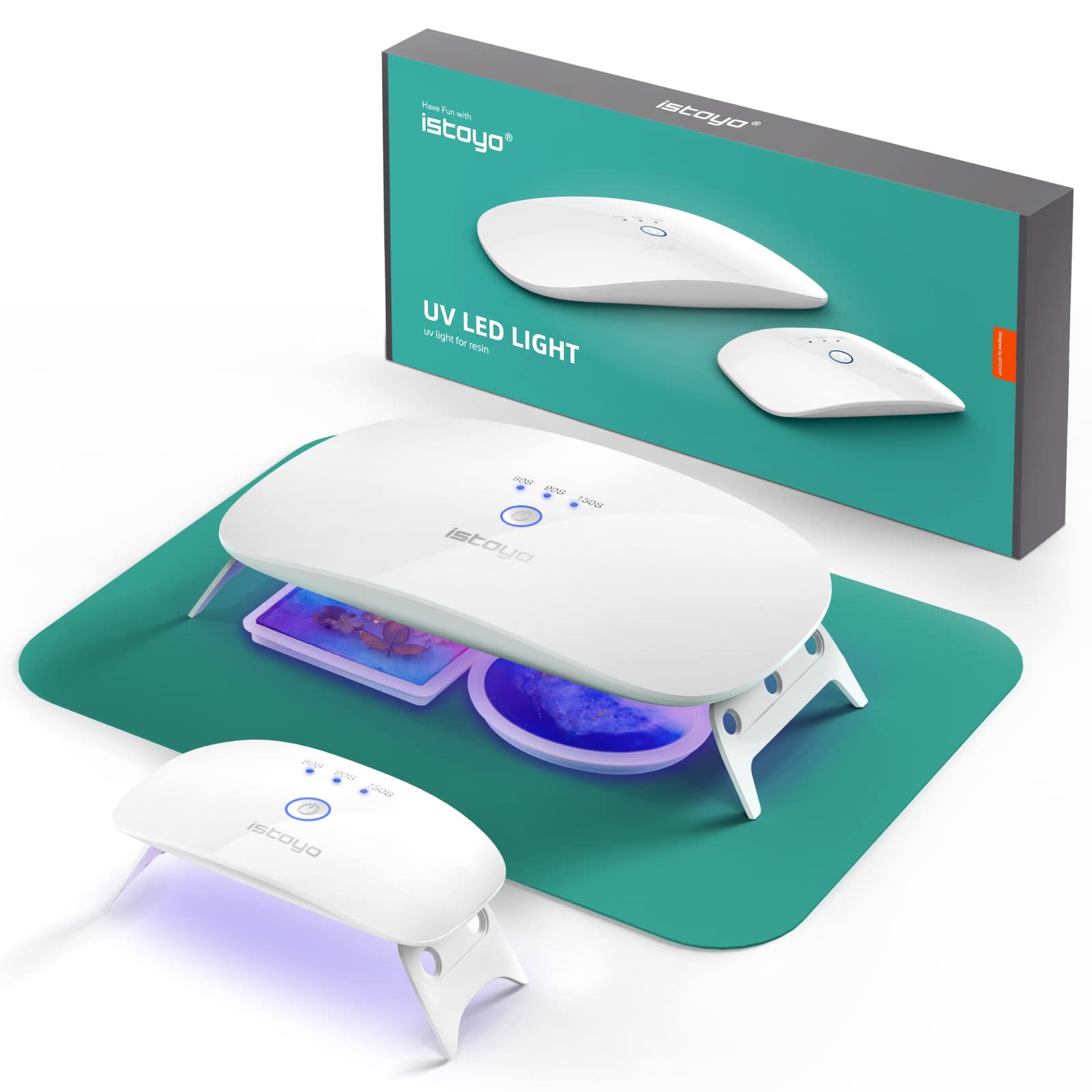 ISTOYO 2 Pack Large Dual Wavelength UV Resin Curing Light - 395nm & 365nm Portable UV Lamp for Jewelry Making, DIY Crafts, Nail Art, 3D Printing - Fast Curing for UV Resin, Epoxy, Polymer Clay Projects