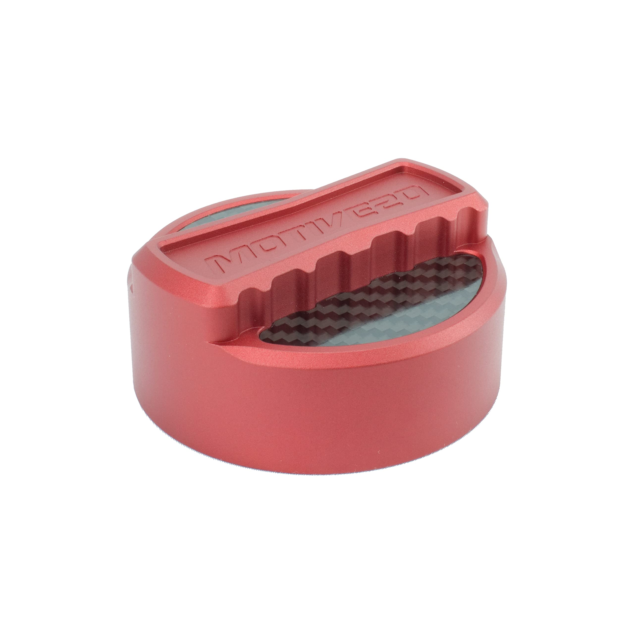 Motive Twenty™ Billet Aluminum Oil Cap Cover for BMW M Series - Carbon Fiber & Maverick Red Design - High Performance Engine Accessory - Perfect for Car Enthusiasts and Auto Shows