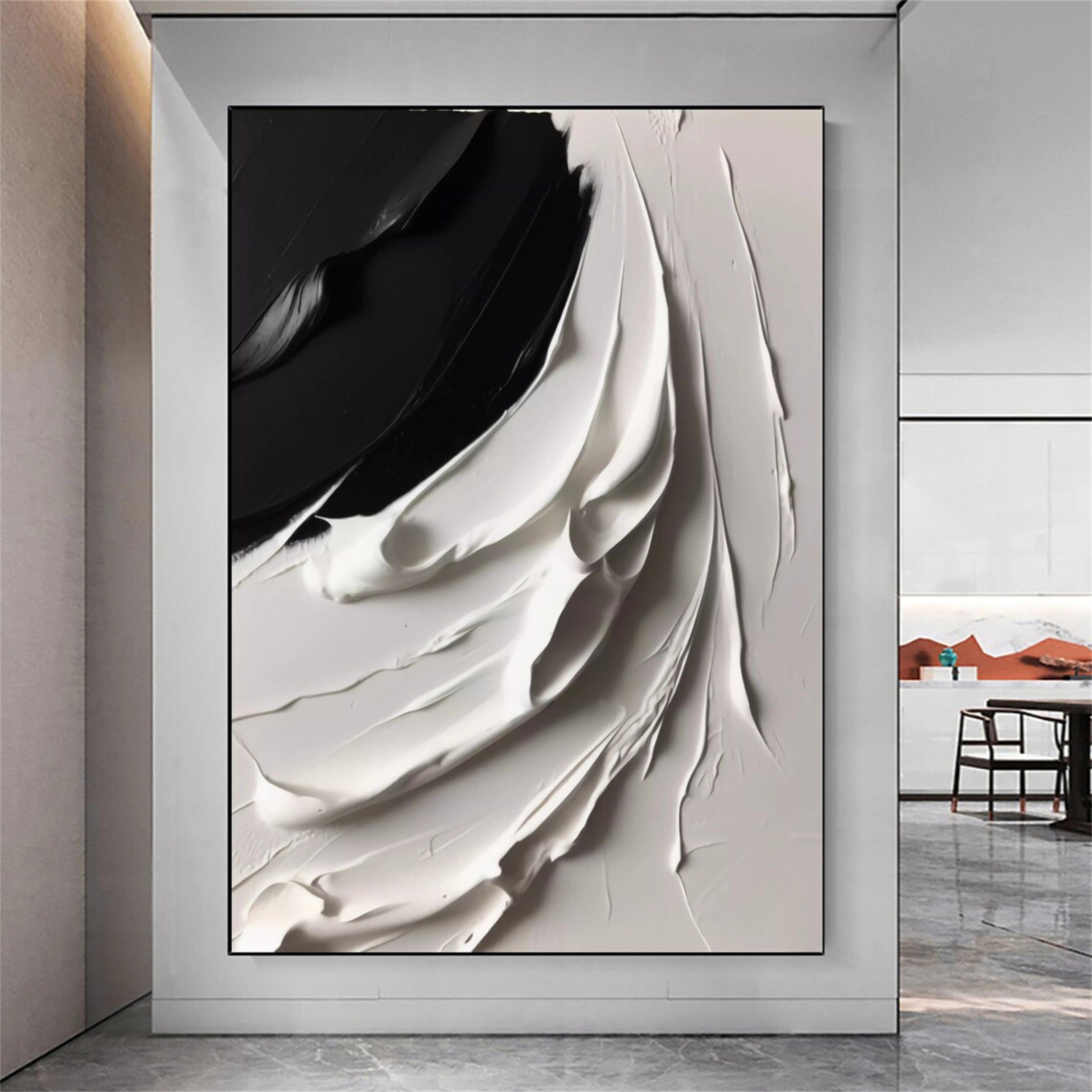 White & Black Minimalist Textured Canvas Wall Art Painting - Modern Abstract Home Decor for Living Room, Bedroom & Office | #MM141