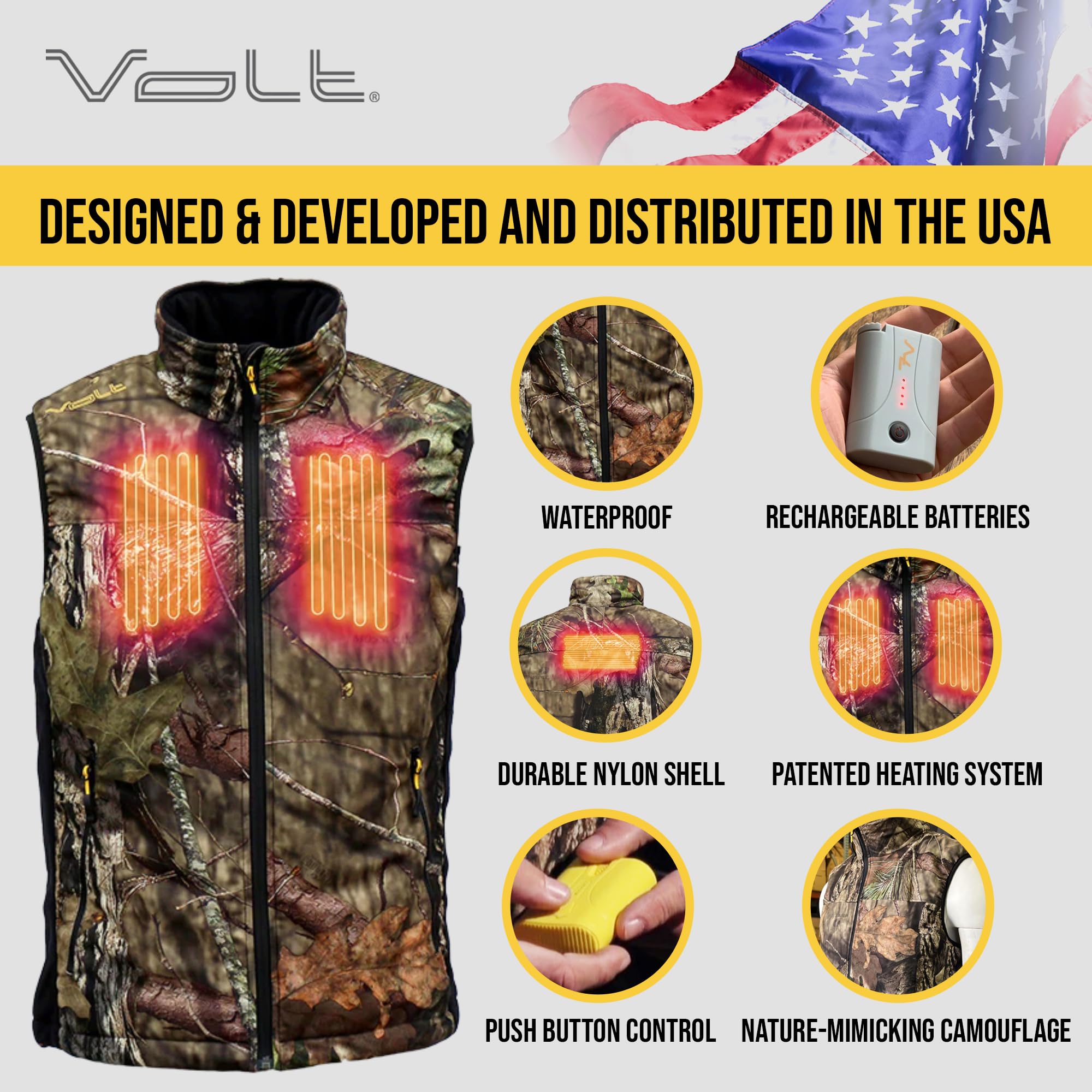 Volt Camouflage Heated Vest with Zero Layer Heat System - Warms Chest & Back - Perfect for Hunting, Hiking & Winter Outdoor Activities