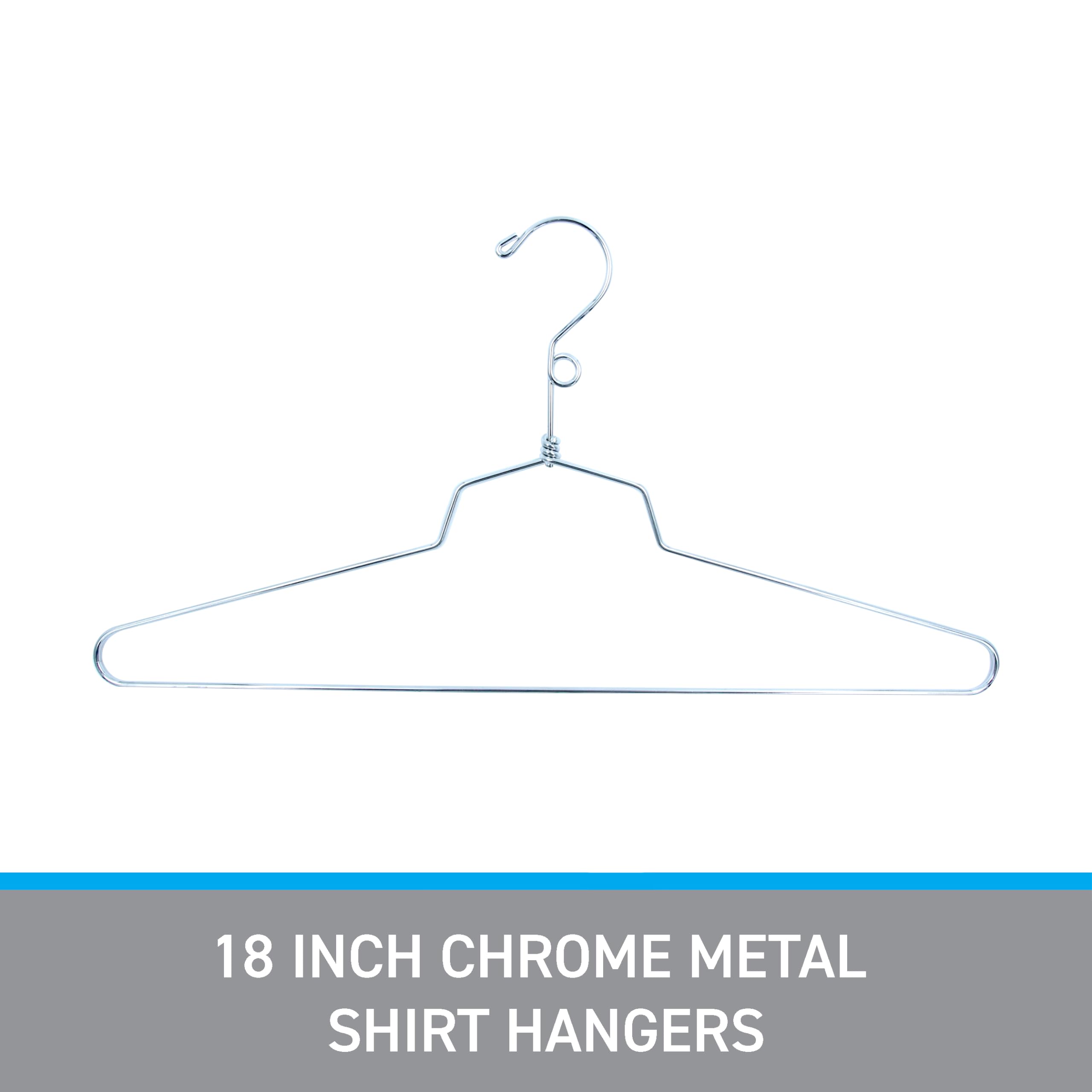 SSWBasics 18 Inch Chrome Metal Shirt Hangers - Pack of 100 - Heavy Duty Closet Organizers for Dresses, Suits & Coats - Space Saving Wardrobe Storage Solution