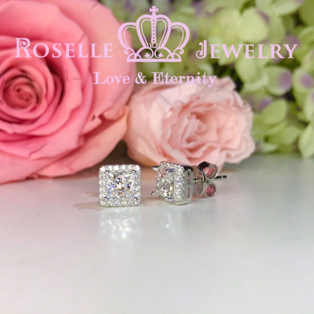Princess Cut Halo Stud Earrings - 14K Gold Plated Cubic Zirconia Diamond Earrings for Women | Elegant Gift for Wedding, Anniversary & Special Occasions