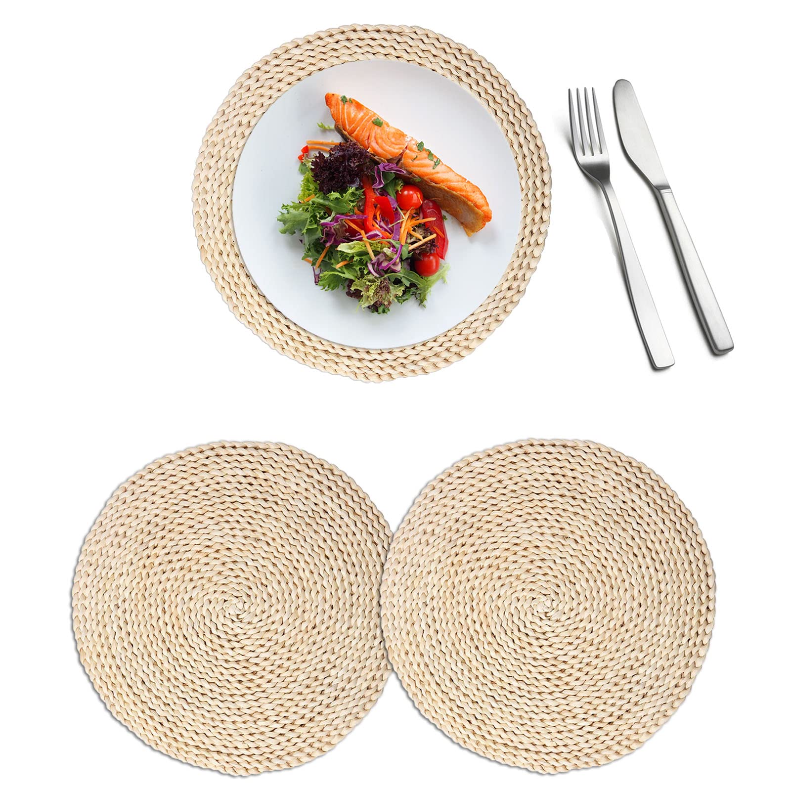 Natural Handmade Corn Straw Husk Woven Placemat Set - 2 Pack Round Braided Rattan Coasters for Dining Table, Heat Resistant Kitchen Decor (10 Inch) - Perfect for Farmhouse Style Dining, Outdoor Picnics & Rustic Home Decor
