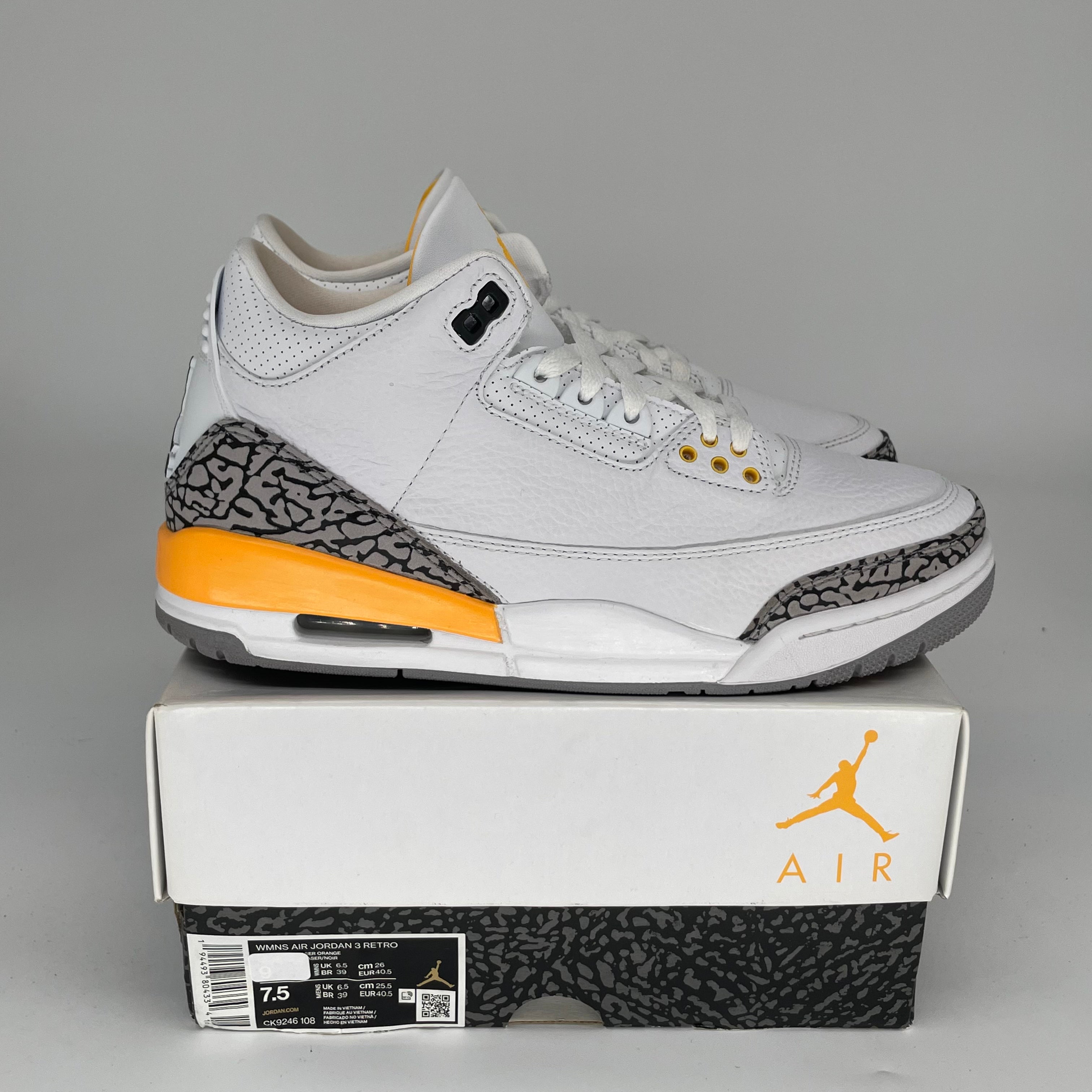AIR JORDAN 3 LASER ORANGE Women's Sneakers - Size 7.5/9W (CK9246-108) - Retro Basketball Shoes for Running, Gym & Streetwear Fashion