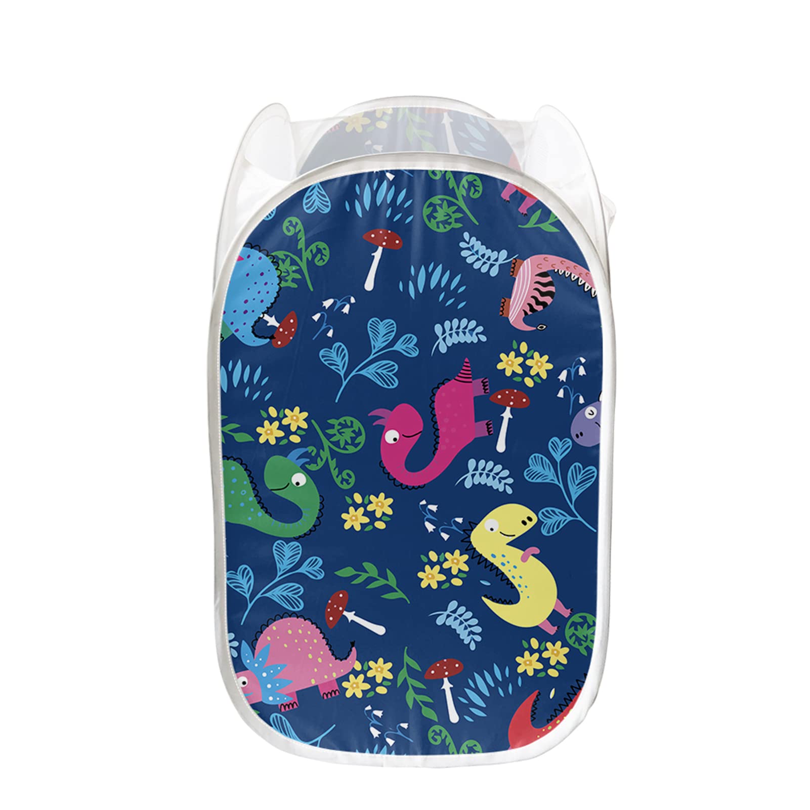 Durable Collapsible Cartoon Dinosaur Mesh Pop-Up Laundry Hamper - Kids Room Organizer, Bathroom & Travel Laundry Basket for Boys & Girls | Perfect for Nursery, Dorm & Camping Trips
