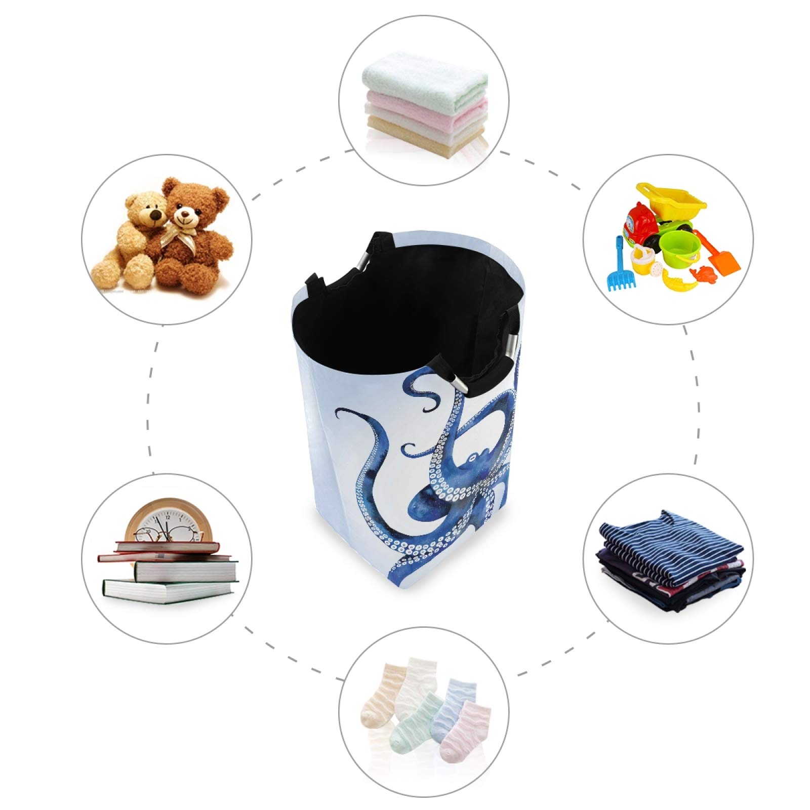 Large Collapsible Octopus Laundry Hamper Basket with Handles - Sea Animal Toy Storage Bin for Bathroom, Bedroom, Nursery & Kids Room | Perfect for Laundry Organization, Toy Storage & Kids Room Decor