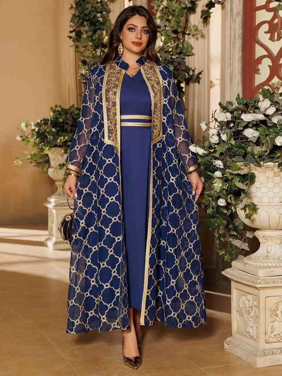 Muslim Women's 2-Piece Eid Caftan Dress Set with Doris Embroidery - Elegant Islamic Prayer Outfit for Ramadan & Special Occasions