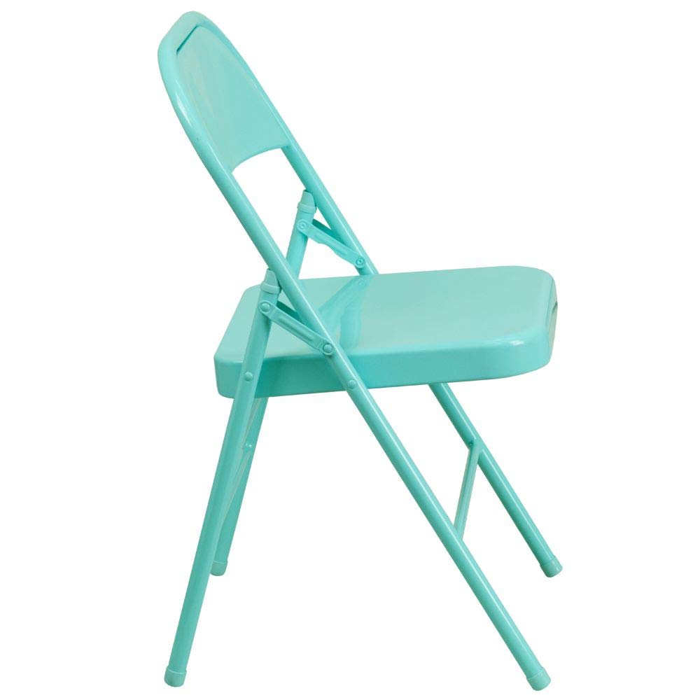 Flash Furniture 2-Pack HERCULES COLORBURST Series Teal Metal Folding Chairs - Heavy Duty Triple Braced & Double Hinged for Indoor/Outdoor Events, Parties, Weddings, and Banquets