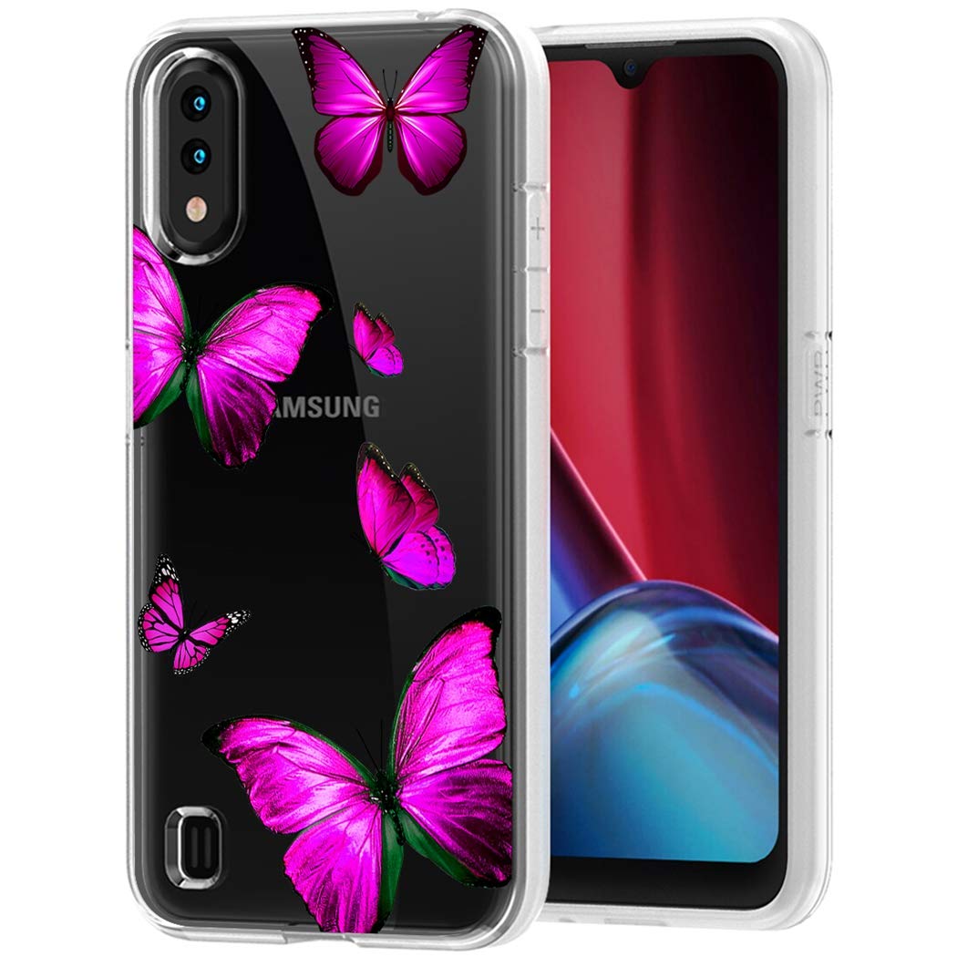 Samsung Galaxy A01 Clear Case for Women - Soft TPU Shockproof Protective Phone Cover with Rose Butterfly Design | Perfect for Everyday Use, Work & Travel