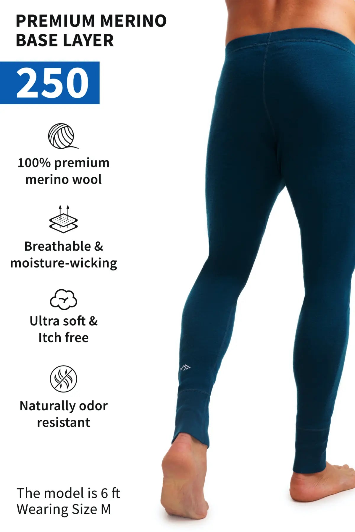 Men's 250g Merino Wool Pants - Deep Teal Color for Hiking, Camping & Outdoor Adventures