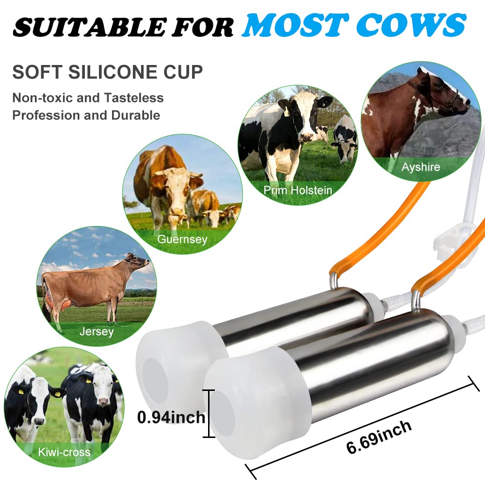 Electric Milking Machine for Goats & Cows - 3L/7L/14L Portable Pulsation Vacuum Pump Milker with Stainless Steel Bucket - Livestock Dairy Equipment for Small Farms & Homesteads (Cow 3L) - Perfect for Efficient & Hygienic Milking at Home or Barn