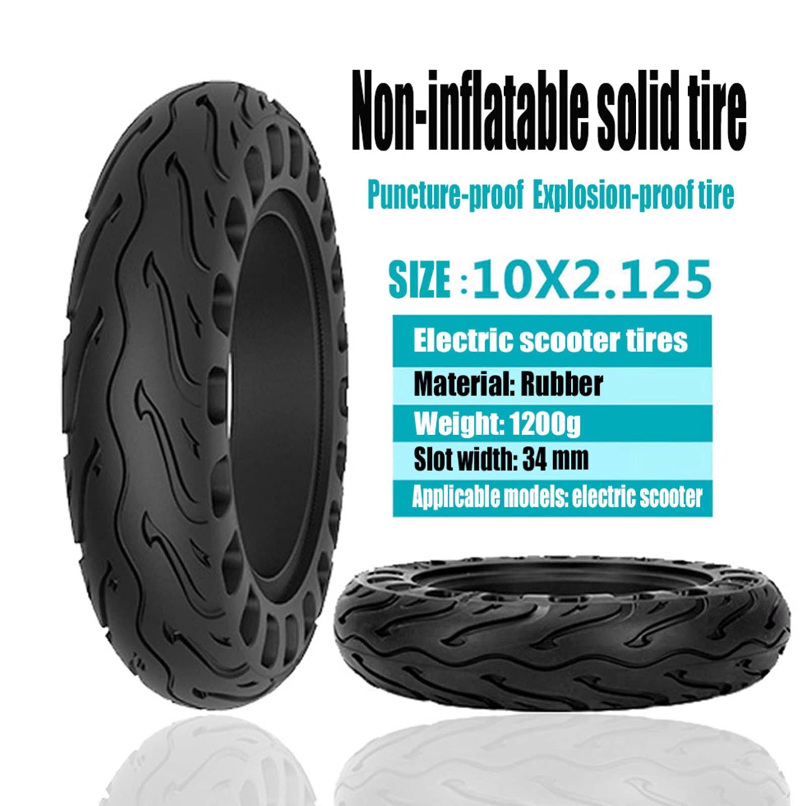 10x2.125 Inch Solid Scooter Tires - Never Flat High Elastic Replacement Wheels for Electric Scooters (2 Pack) - Perfect for Commuting, Urban Travel and Last-Mile Transportation