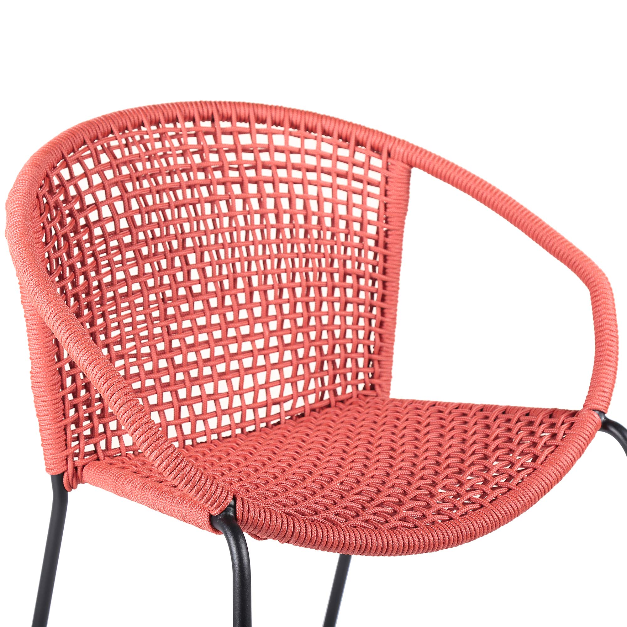 Armen Living Modern Stackable Steel Dining Chair Set of 2 - Indoor Outdoor Patio Furniture with Brick Red Rope - Perfect for Backyard, Garden & Small Space Dining