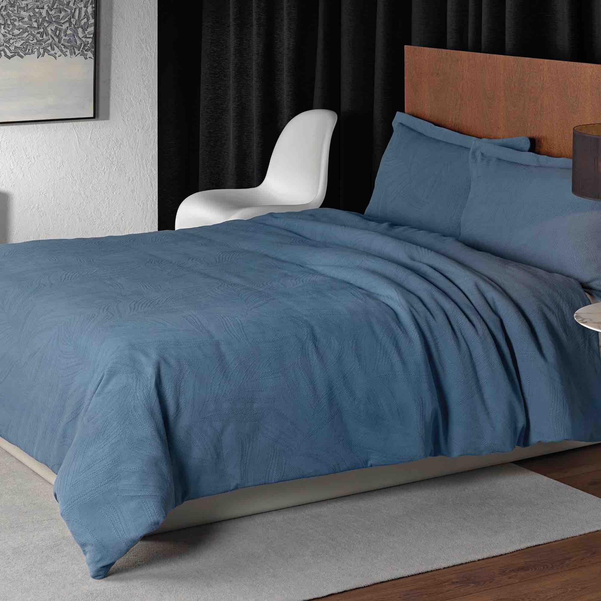 Linen Leaf Stonewash Duvet Cover Set - Soft Washed Denim Look Bedding - Perfect for Farmhouse, Coastal & Boho Chic Bedroom Decor