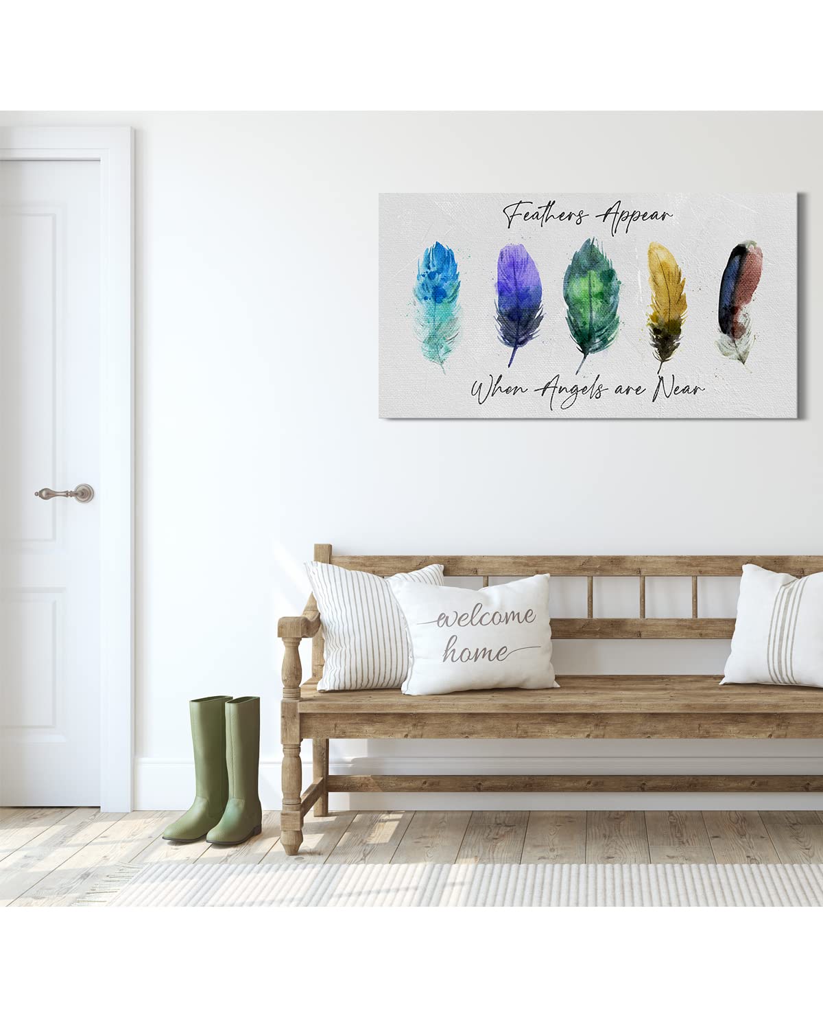 Bohemian Feathers Angel Wall Art Canvas - Boho Feathers Wall Decor for Girls & Women - Ready to Hang 48x24 Canvas - Perfect for Bedroom, Living Room & Gift Giving