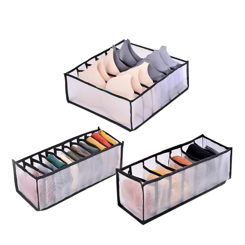 SOUCON 3-Piece Foldable Drawer Organizer Set for Socks, Underwear & Bras - Closet Storage Box with Dividers | Perfect for Bedroom, Dresser & Travel Organization
