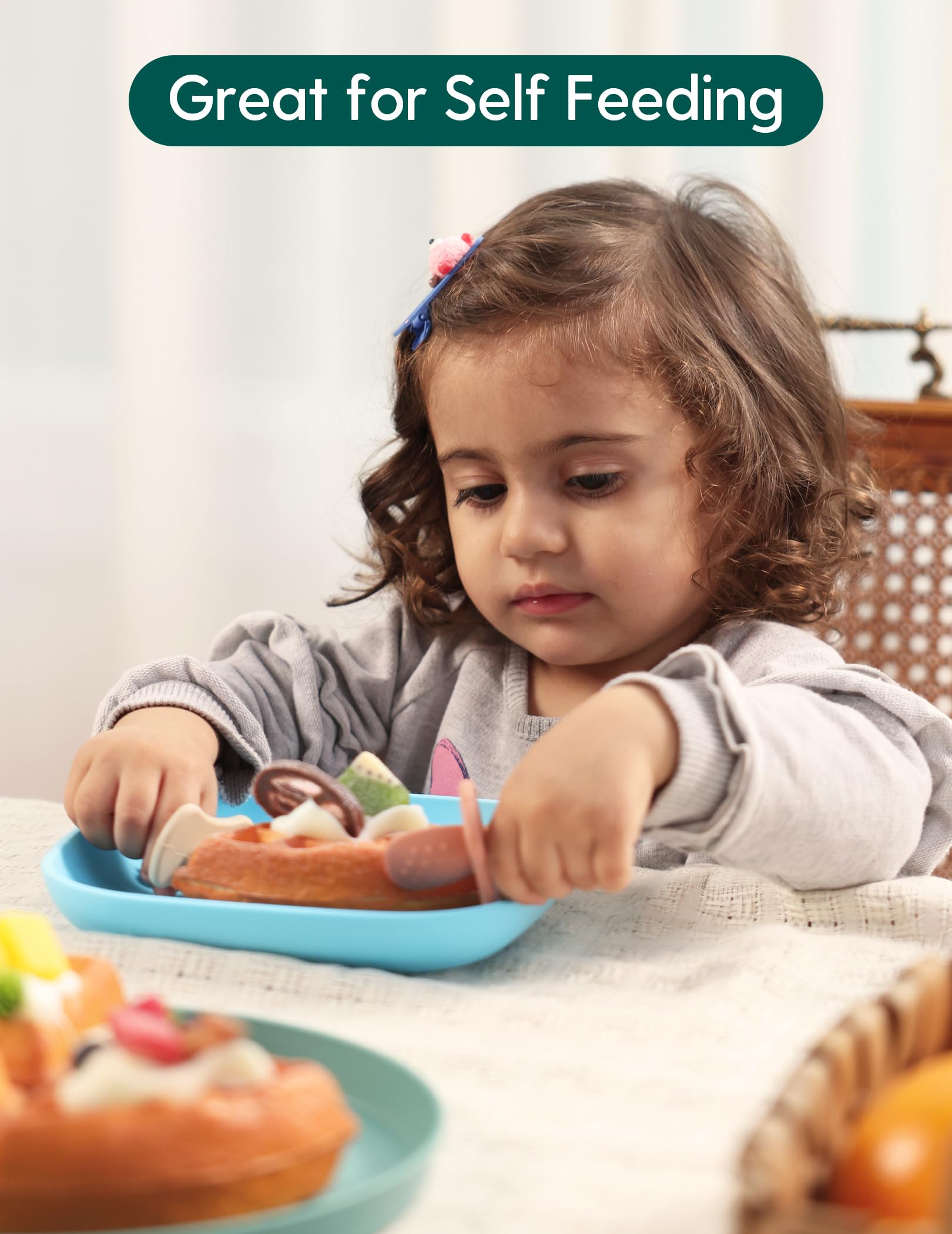 BPA Free Silicone Toddler Plates - 2 Pack Undivided Baby Self Feeding Utensils | Microwave, Oven & Dishwasher Safe | Non-Slip Design for High Chairs | Perfect for Daycare, Home & Travel (Sea Blue)
