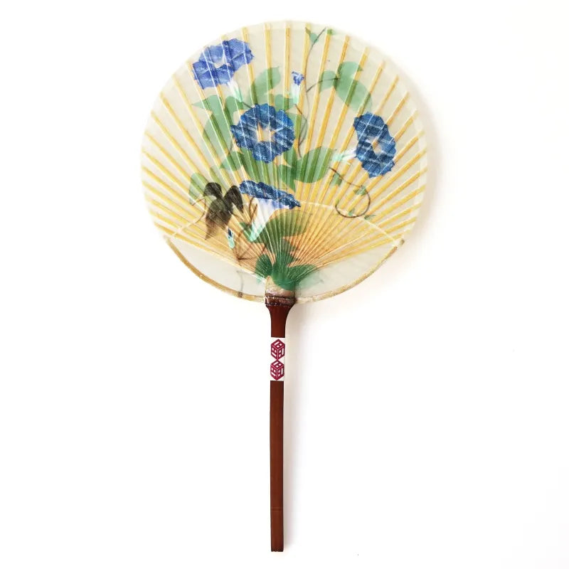 Japanese Mizu Uchiwa Water Fan - Handmade Morning Glory Design Traditional Paper Fan for Summer Cooling, Home Decor & Cultural Events
