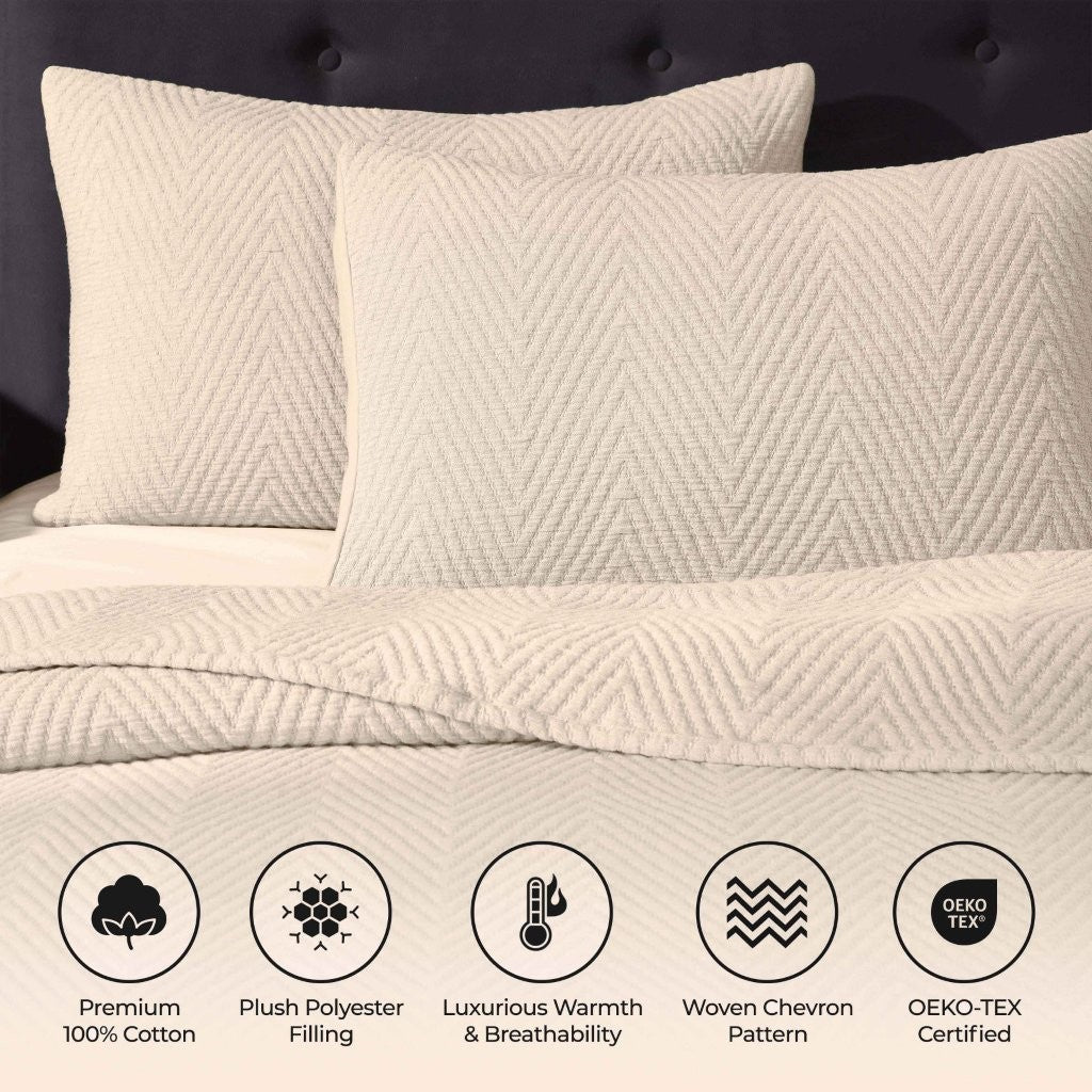 Premium Aswan Cotton Medium Weight Chevron Woven Coverlet - Soft & Breathable Bedspread for All Seasons - Perfect for Master Bedroom, Guest Room, or Dorm Decor