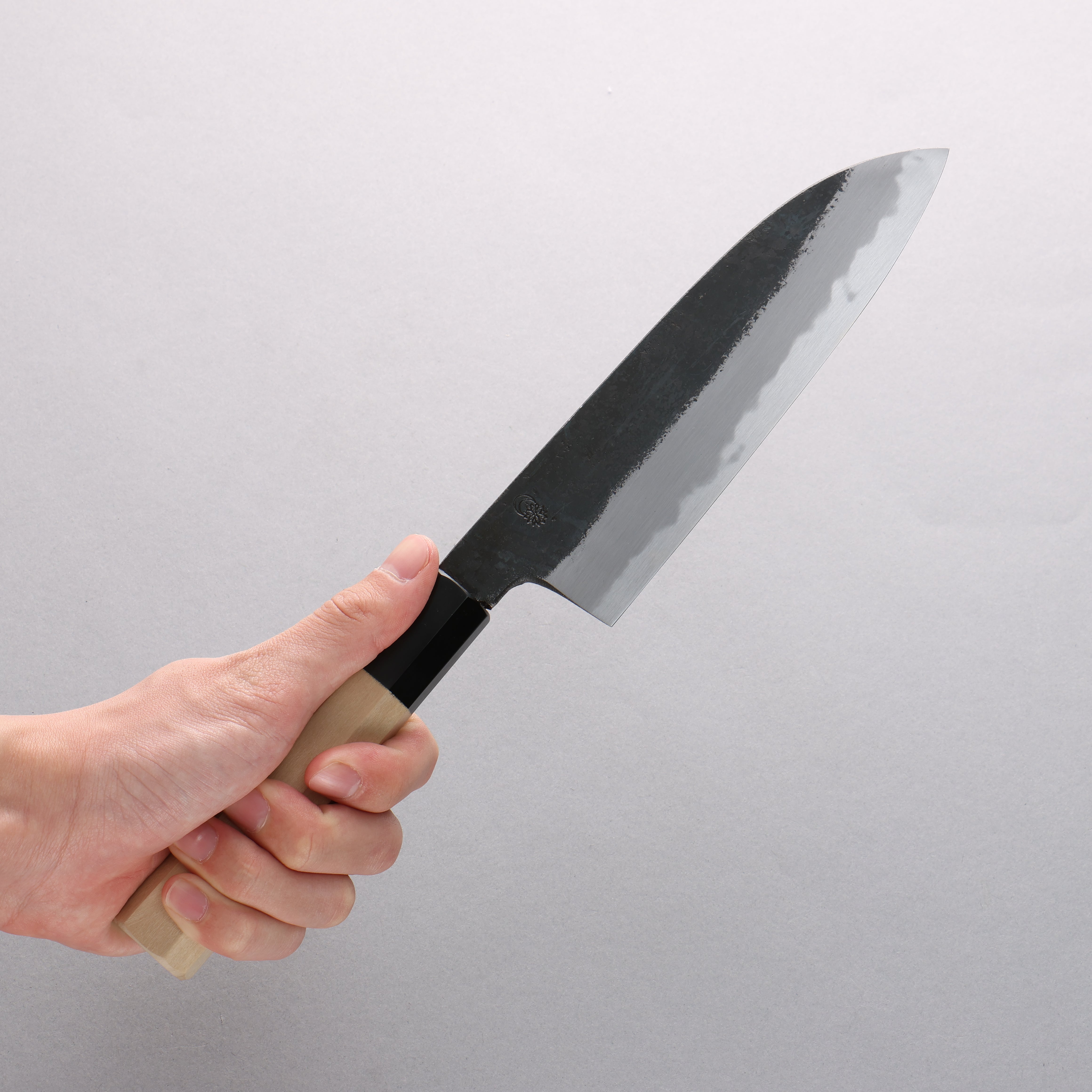Premium Kikuzuki White Steel No.2 Black Santoku Knife 180mm with Magnolia Wood Handle - Japanese Kitchen Knife for Slicing, Dicing & Chopping Vegetables, Meat & Fish