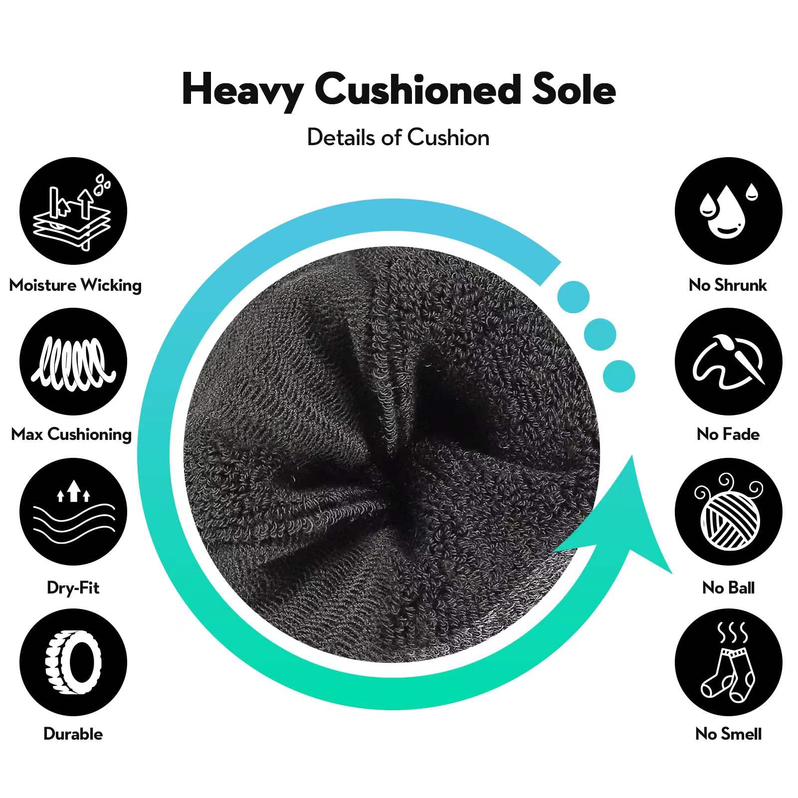 Heatuff Men's Moisture-Wicking Heavy Cushion Crew Socks - Reinforced Heel & Toe for Durability - Ideal for Running, Hiking & Everyday Comfort