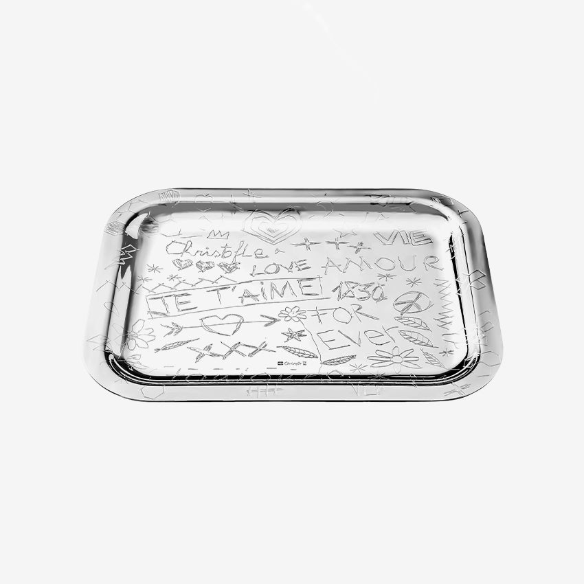 Christofle Silver Plated Graffiti Tray - Elegant Serving Tray for Cocktail Parties, Home Decor & Luxury Gift Giving