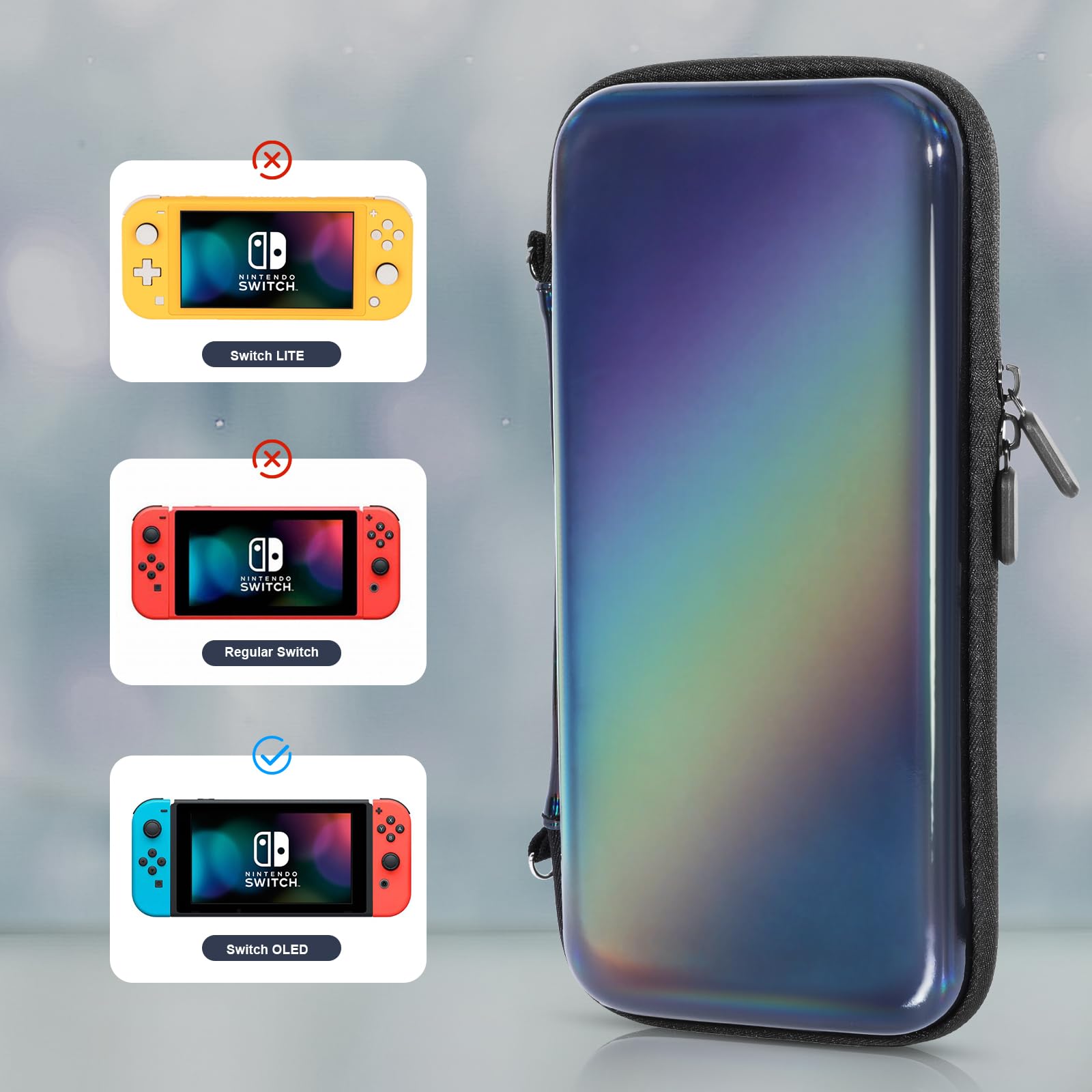 Belle&Birdie Protective Carrying Case for Nintendo Switch OLED - 10-in-1 Accessories Bundle with Waterproof Cover, Game Holder, Screen Protector, Thumb Grips & Strap | Portable Travel Protection for Gaming On-The-Go, Commuting & Outdoor Adventures