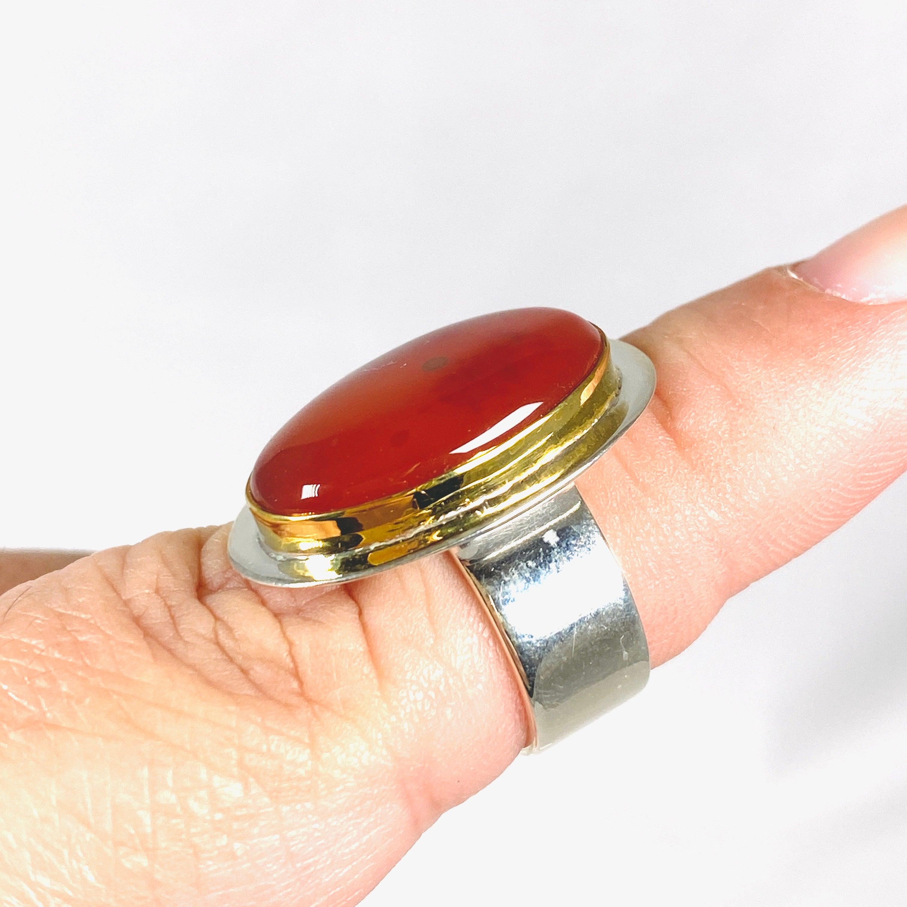 Natural Carnelian Oval Ring with 14K Gold Detailing - Size 7 Women's Fashion Jewelry for Wedding, Party & Everyday Wear KRGJ2864