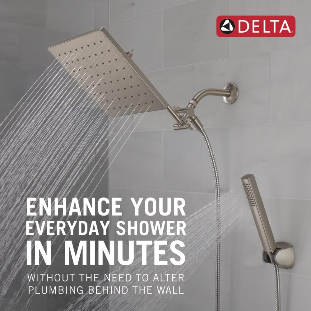 Delta Faucet 10-Inch Raincan Shower Head with Handheld Shower Combo - Brushed Nickel Square Rainfall Shower Head - 1.75 GPM Flow Rate - Spotshield Finish - Perfect for Luxurious Spa-Like Showers and Easy Cleaning (Model 75527-SN)