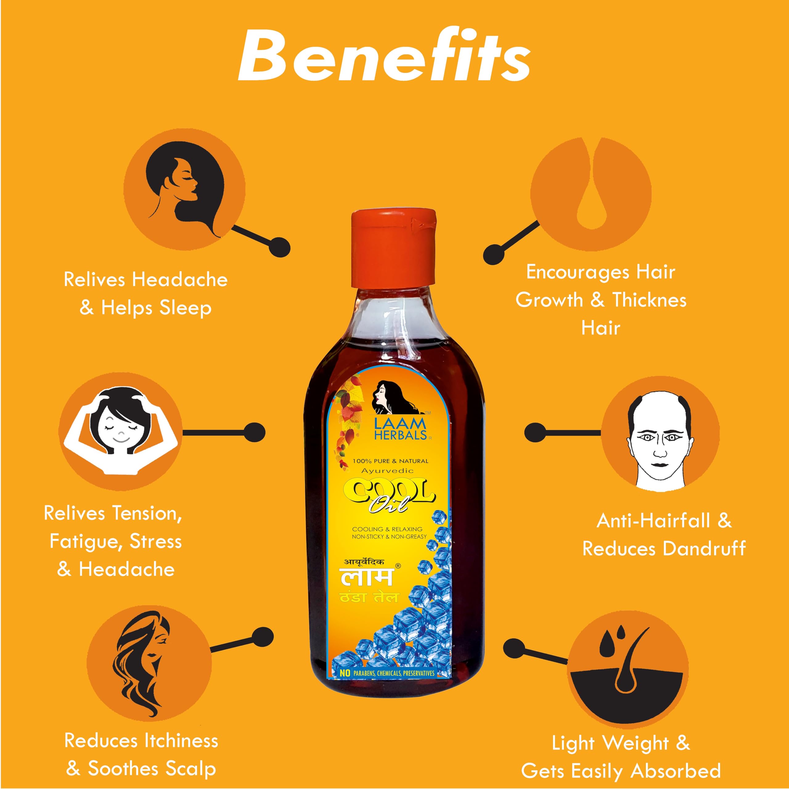 Laam Herbals Ayurvedic Cool Hair Oil - 100ml | Relieves Tension, Headaches, Fatigue & Insomnia | Natural Stress Relief & Scalp Care for Relaxation & Better Sleep