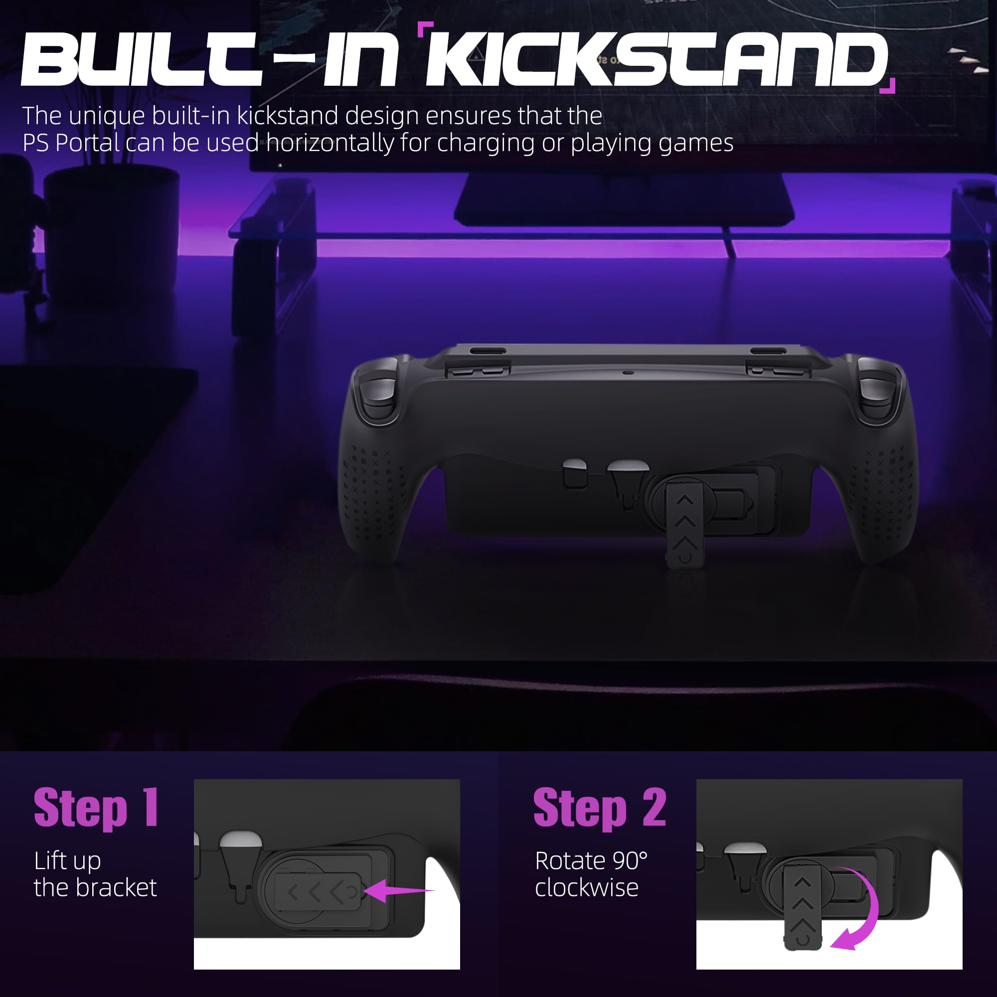 Premium TPU Case with Kickstand for Playstation Portal - Flexible Soft Protective Cover, Semi-Enclosed Design, Anti-Peeling, Scratch Resistant (Black) | Perfect for Gaming Protection and Travel Use