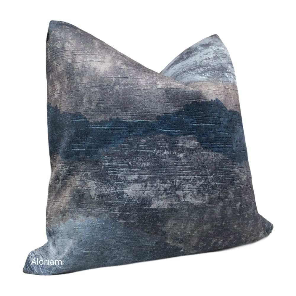 Travertine Blue Gray Digital Print Velvet Pillow Cover - Soft Luxury Decorative Throw Pillow Case for Sofa, Bed, Couch - Home Decor & Living Room Accessories