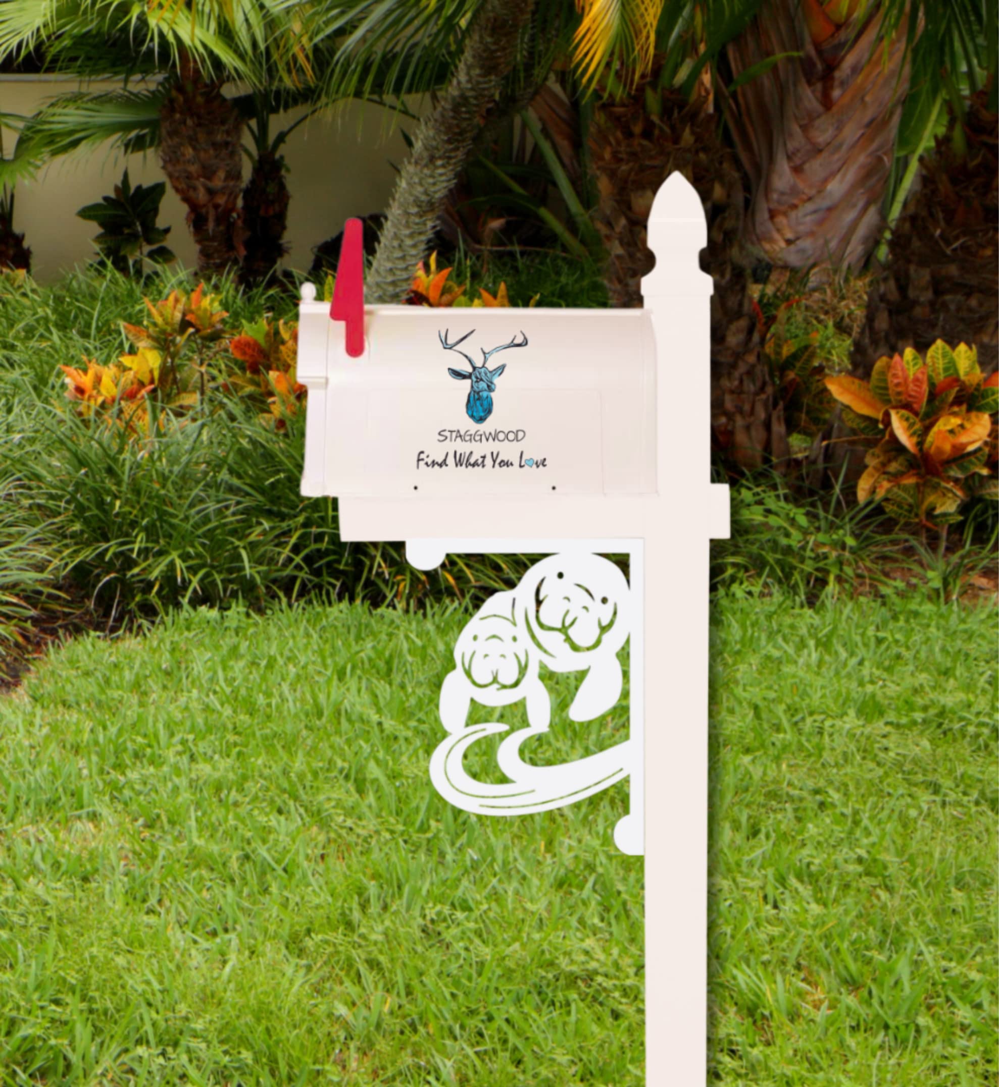 Manatee with Baby Mailbox Bracket - Durable 16x12 Inch Medium Size Decorative Wall Mount - Perfect for Coastal Home Decor, Nursery, or Outdoor Garden Mailbox