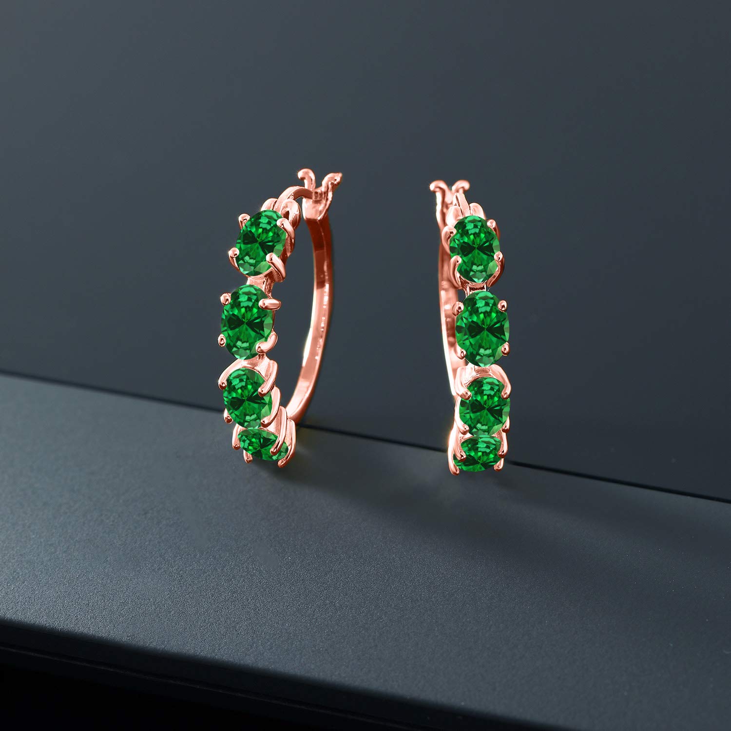 18K Rose Gold Plated Silver Oval Birthstone Hoop Earrings for Women | 6x4mm Oval Gemstone | 22mm (0.85 Inch) Hoop | Personalized Jewelry Gift | Perfect for Birthdays, Anniversaries & Everyday Wear