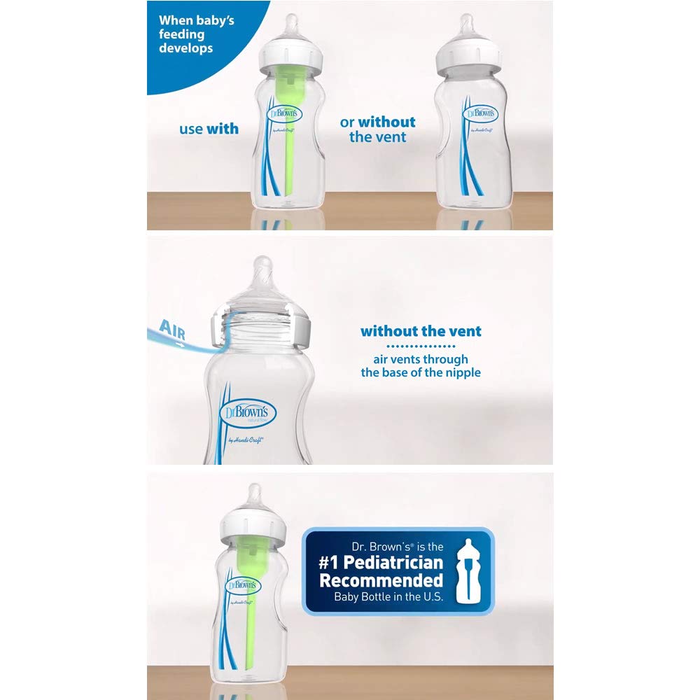 Dr. Brown's 5oz Options+ Wide-Neck Baby Bottles, 2-Pack - BPA-Free Anti-Colic Bottles for Newborns & Infants - Perfect for Breastfeeding Transition & On-The-Go Feeding